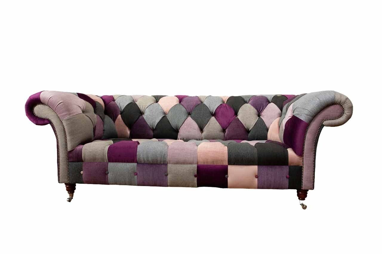 JVmoebel Sofa Chesterfield Buntes Textil Sofa Polster Sitz Couch 3 Sitzer Couch, Made in Europe
