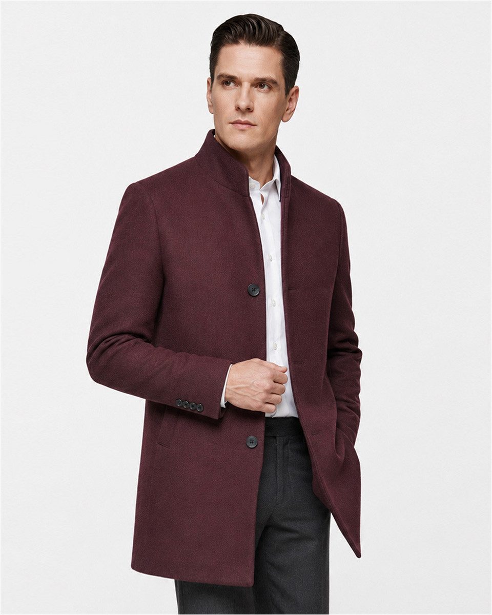 Allthemen Wintermantel warmer Wintermantel aus Wollmisch Herren Wollmisch-Wintermantel Slim Fit mittellang Stehkragen Business