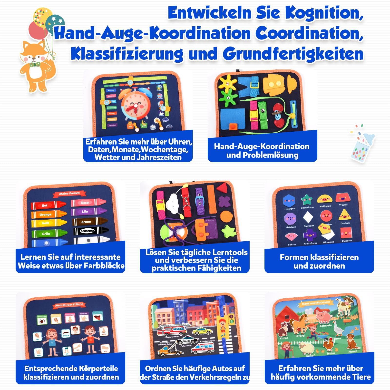 FOUORTUNATE-BEE Lernspielzeug Montessori Spielzeug ab 3 Jahren (Geschenke für Junge Mädchen, Kleinkinder Activity Board, Kinder Sensorik Lernspielzeug, Motorikbrett für Reise)