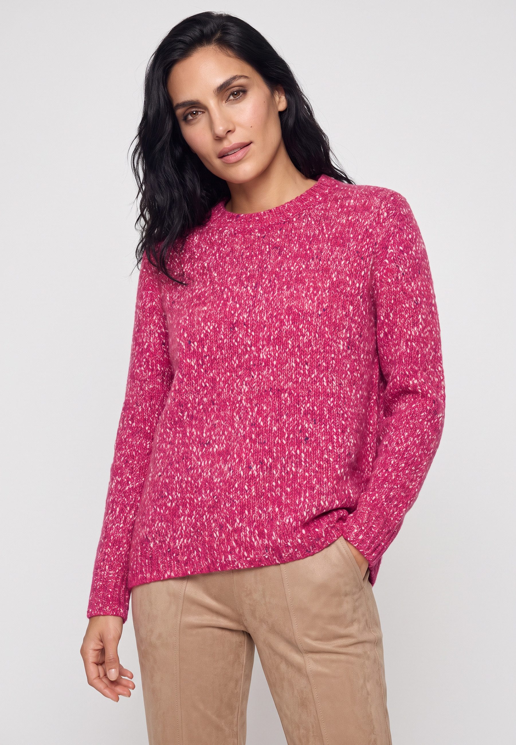 Olsen Strickpullover mit Allover-Dessin und Rundhalsausschnitt