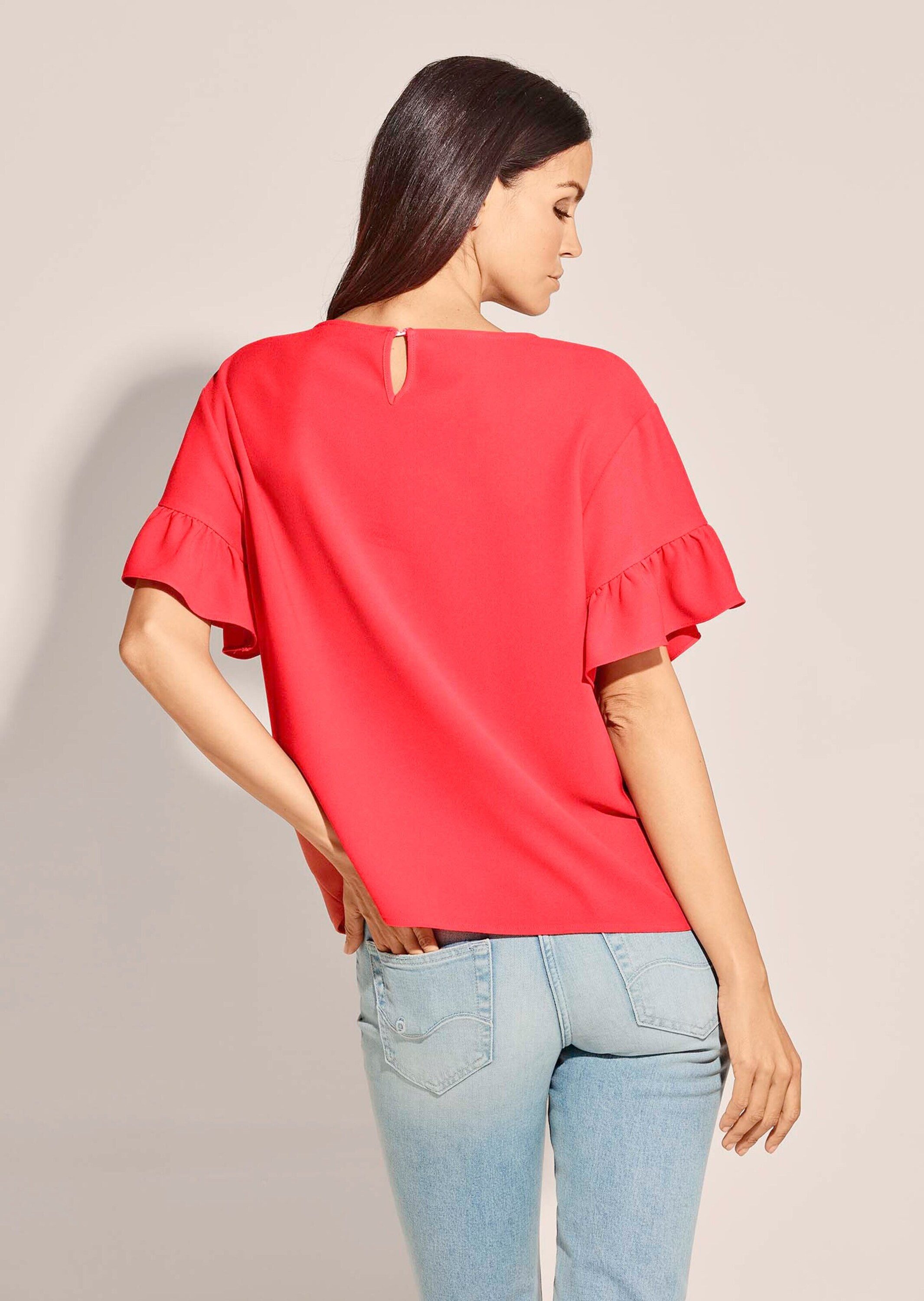 Alba Moda Shirtbluse Oversized-Bluse mit Volantärmeln Uni-Design mit femininem Rundhalsausschnitt