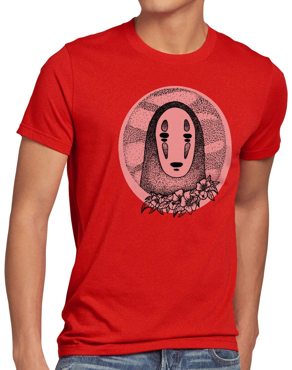 style3 Print-Shirt Herren T-Shirt Dot Ohngesicht no-face zauberland reise anime manga chihiro rot