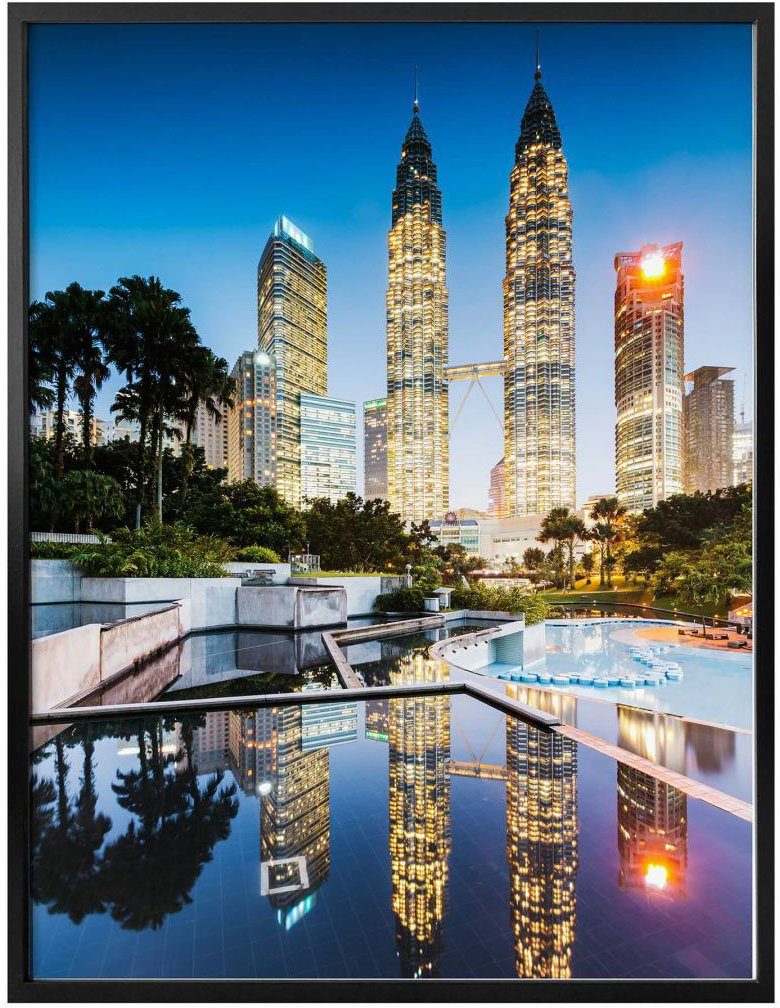 Poster, Bild, (1 St), Nacht, Poster Wandposter Gebäude Towers Petronas Wall-Art Wandbild,