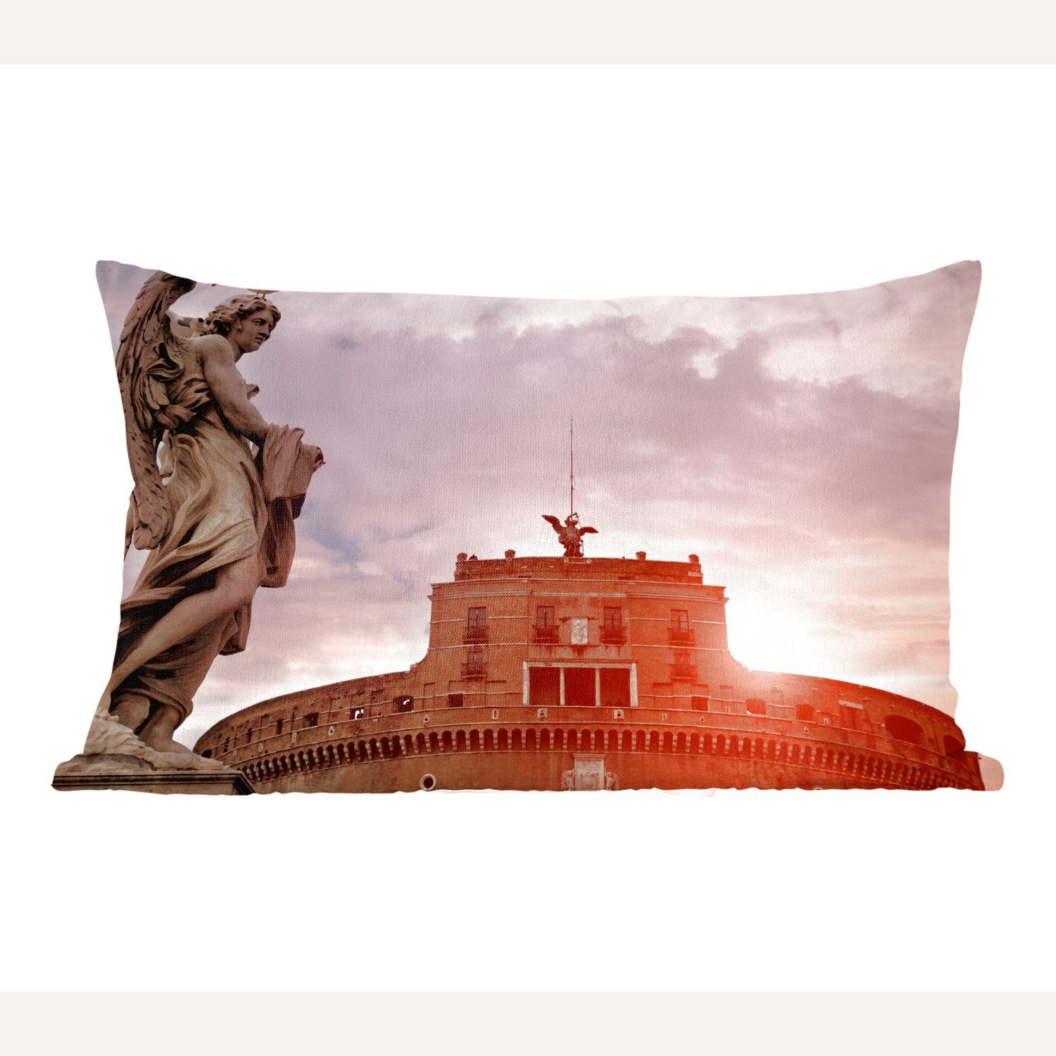 MuchoWow Dekokissen Die untergehende Sonne hinter dem Castel Sant'Angelo in Rom, Wohzimmer Dekoration, Zierkissen, Dekokissen mit Füllung, Schlafzimmer