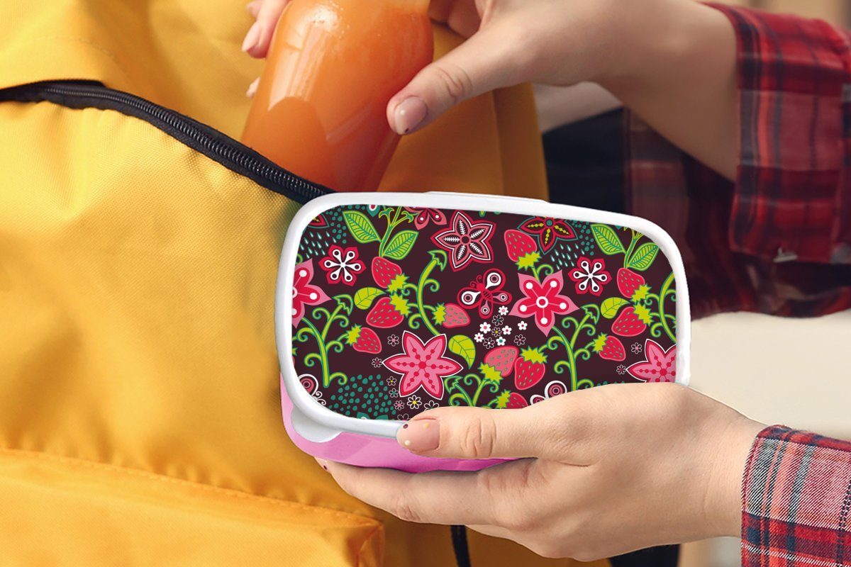 MuchoWow Lunchbox Muster Mädchen Blumen - rosa - Kinder, Kunststoff (2-tlg), - Snackbox, Mädchen, Erwachsene, Kunststoff, Mädchen Kind, - - Obst Kinder für Kind Brotdose - - Brotbox