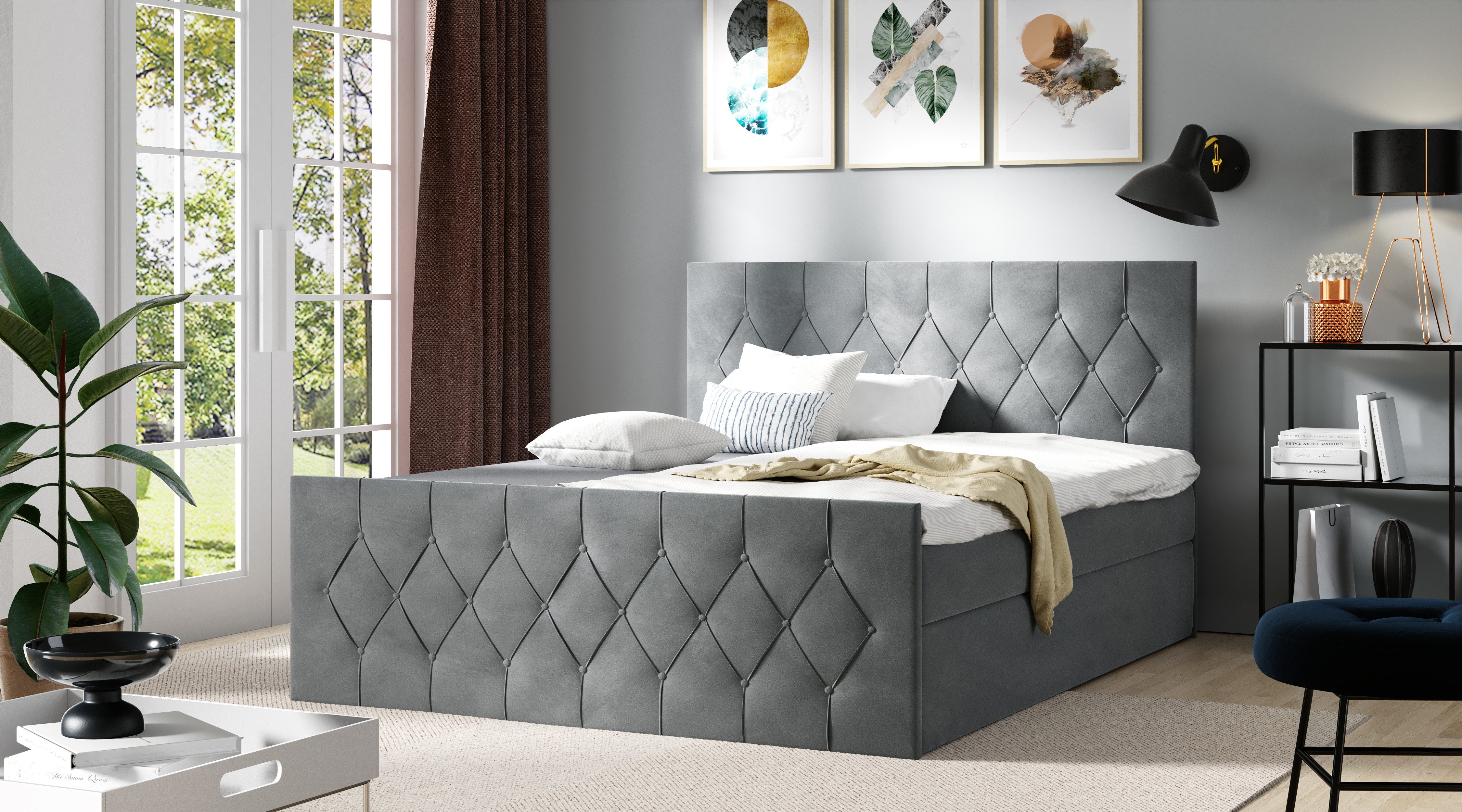 Schlaffabrik Boxspringbett SKY LUX (Alove 14), inkl. Matratze, Topper, LED, Stauraum