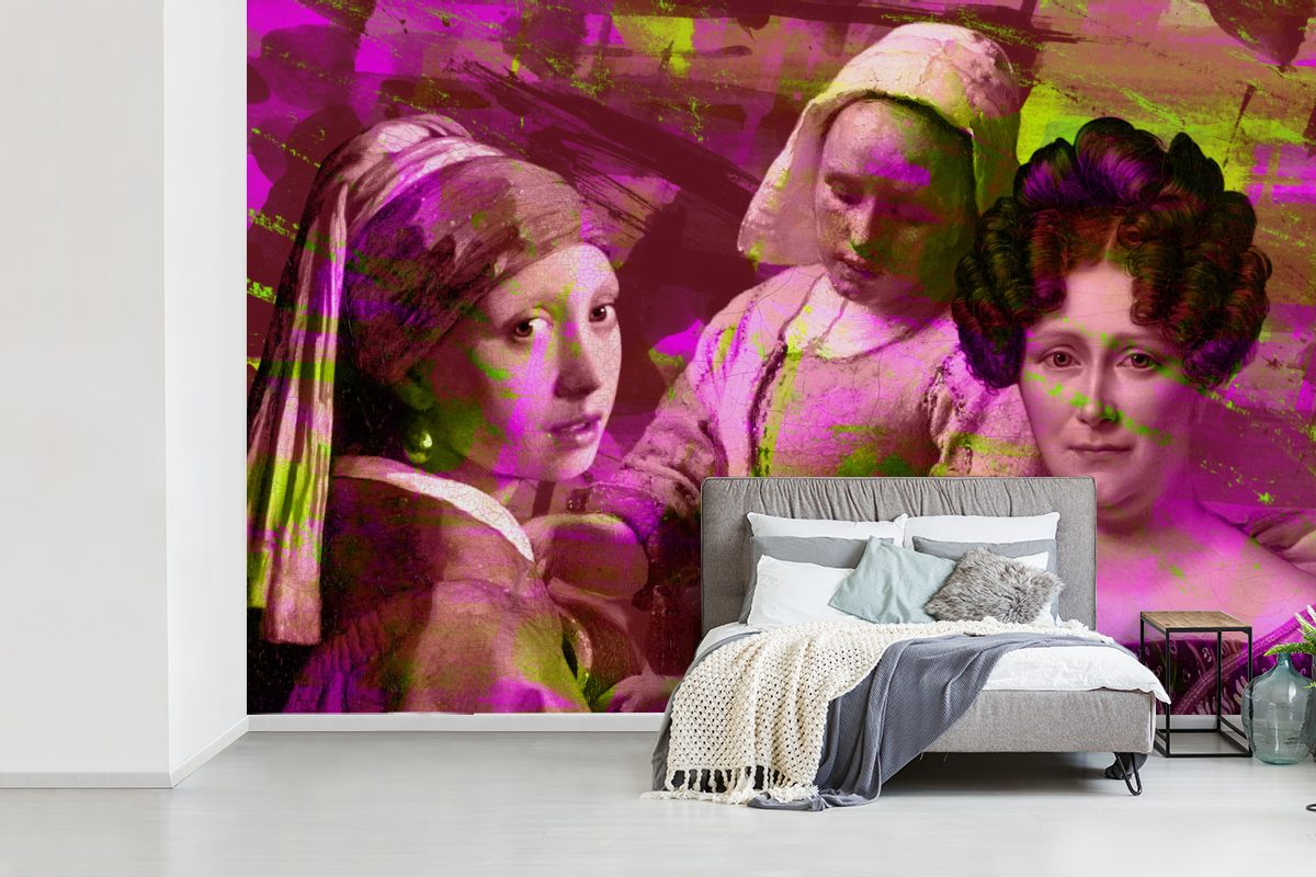 (6 Schlafzimmer, für Wallpaper Collage Matt, - St), - Neon, Vinyl Tapete Malerei Kinderzimmer, Wohnzimmer, Fototapete bedruckt, MuchoWow