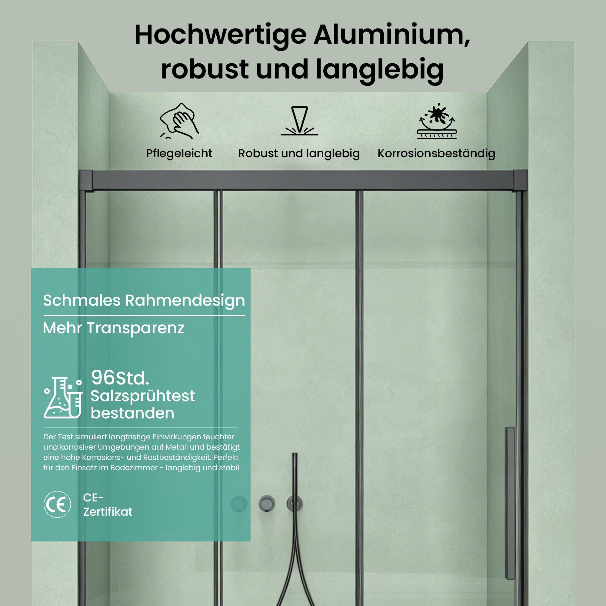 Mai & Mai Dusch-Drehtür Glasdusche Schiebetür Nischendusche 8mm ESG Nano 3-teilig Teramo70K, 80x195 cm, Sicherheitsglas, Soft-Close-System,Synchronmechanismus,p – Bild 4 von 5