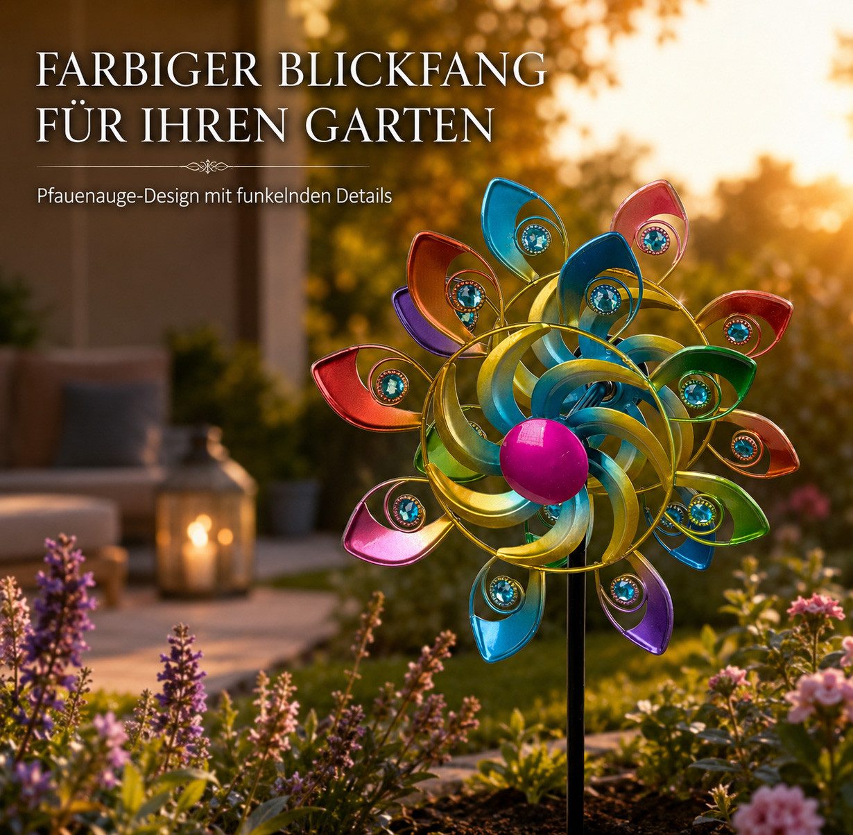 formano Gartenfigur Buntes Windrad Garten Metall Windspiel Windmühle 109 cm