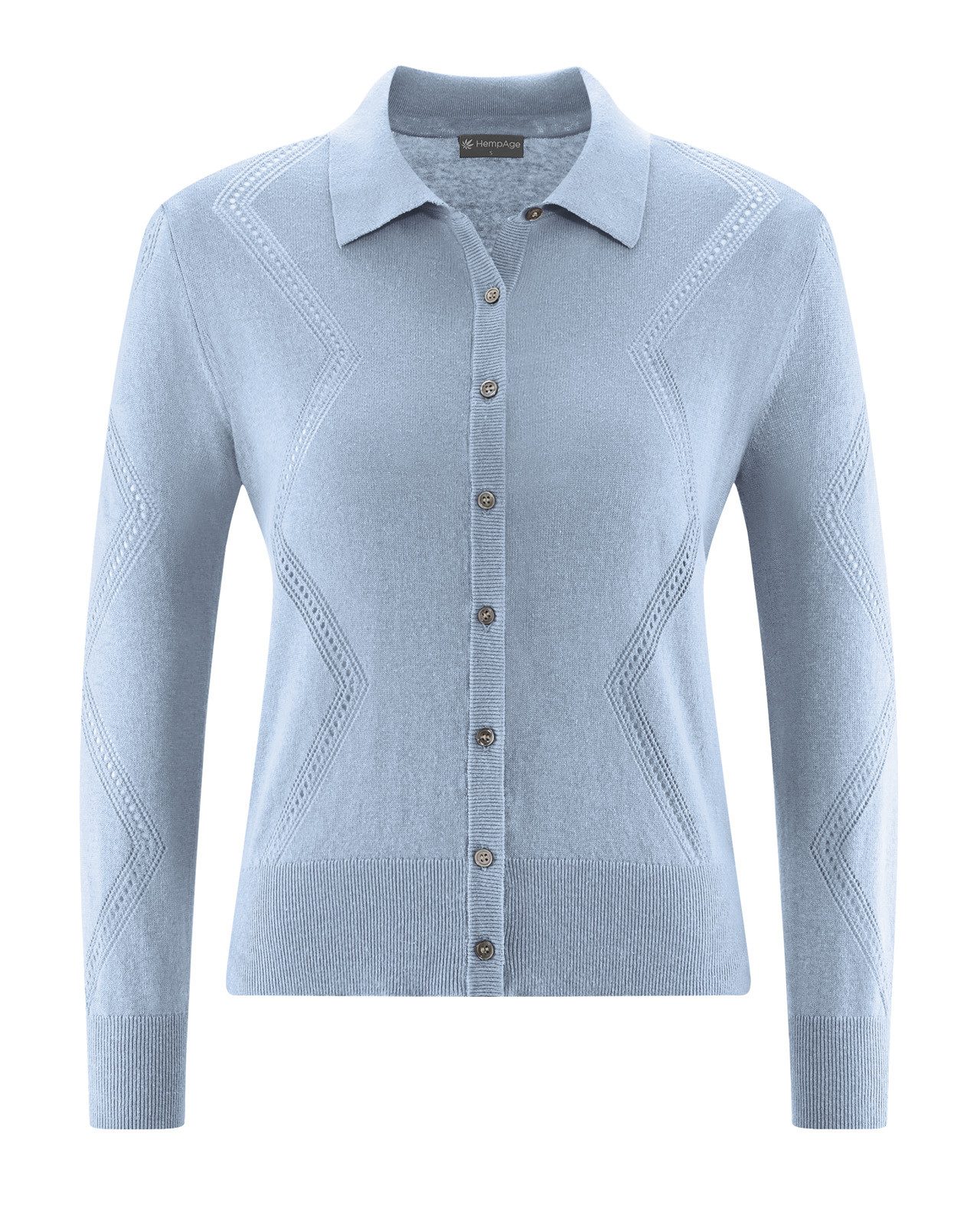 Cardigan Melierte Strick-Jacke mit Lochstruktur Hanf/Biobaumwolle Slim Fit