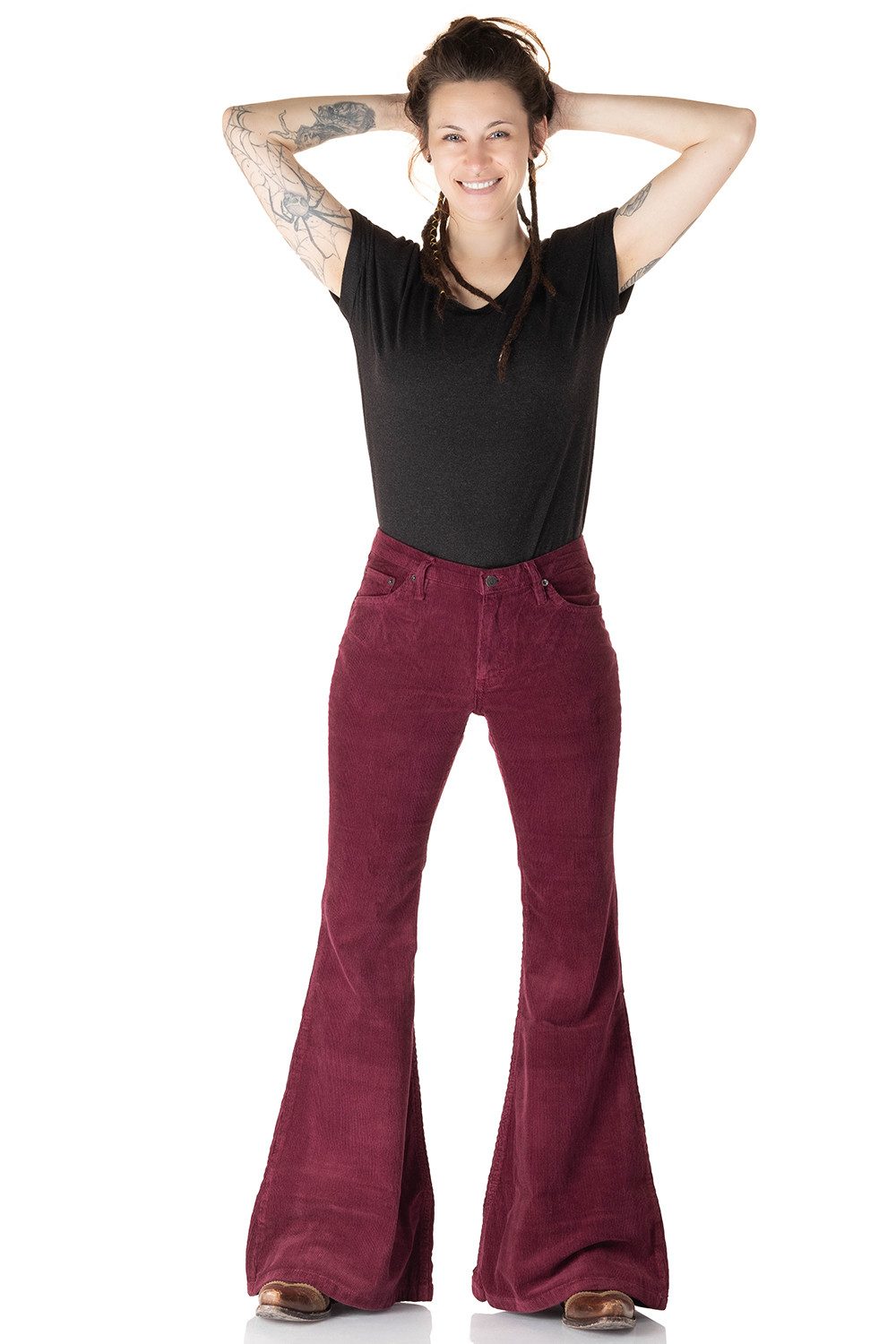Schlaghose Damen Cord bordeaux