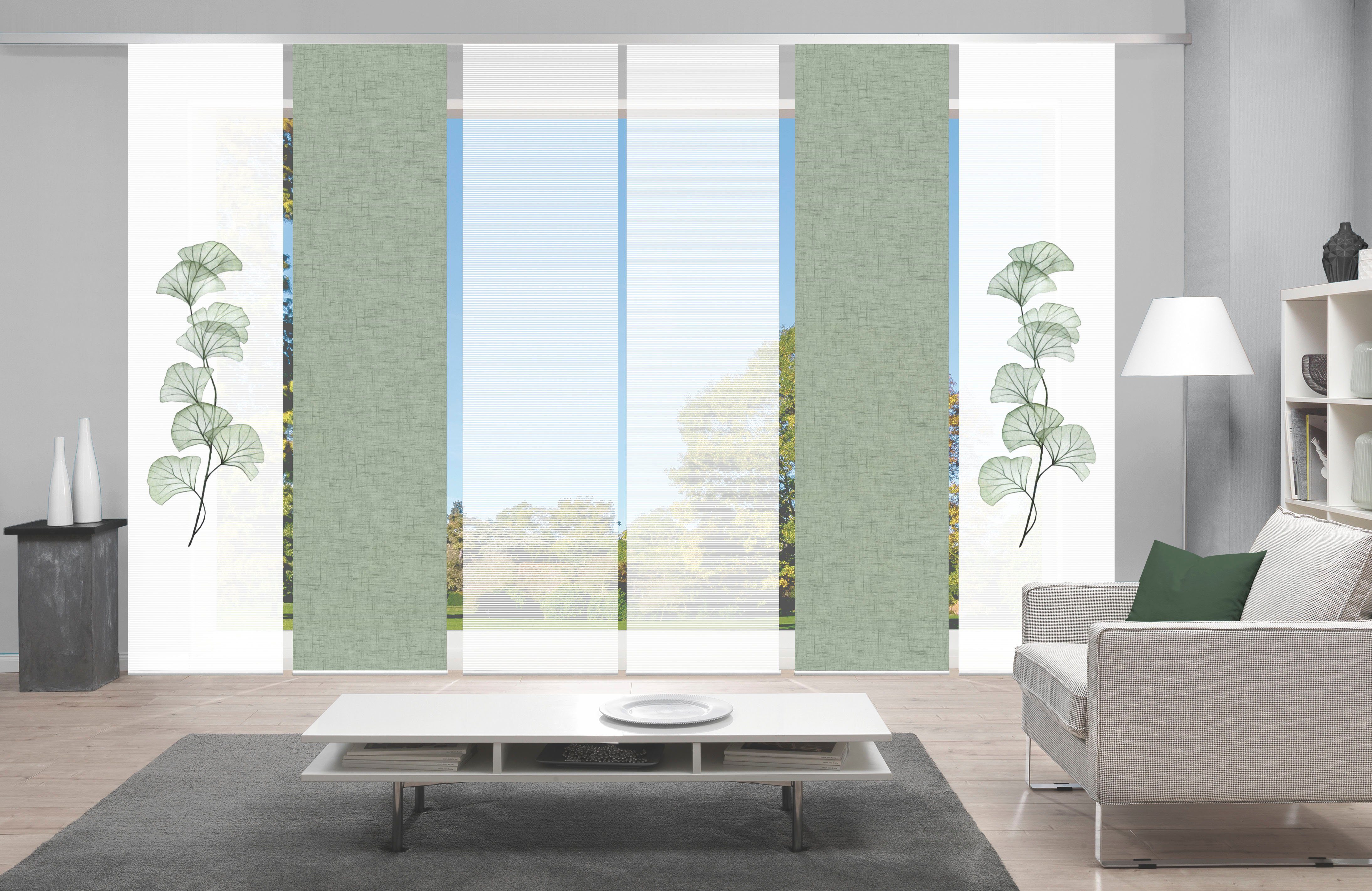 Vision S Schiebegardine BERTO 6er SET (6 St), Paneelwagen, halbtransparent, Schiebevorhang Digidruck 6er Set BERTO