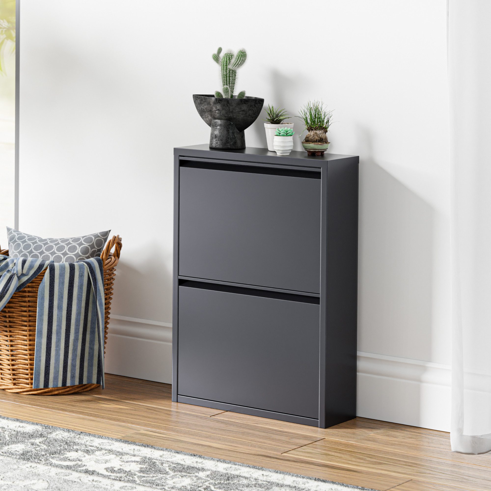 en.casa Schuhschrank »Sokndal« mit 2 Klappen Metall Grau