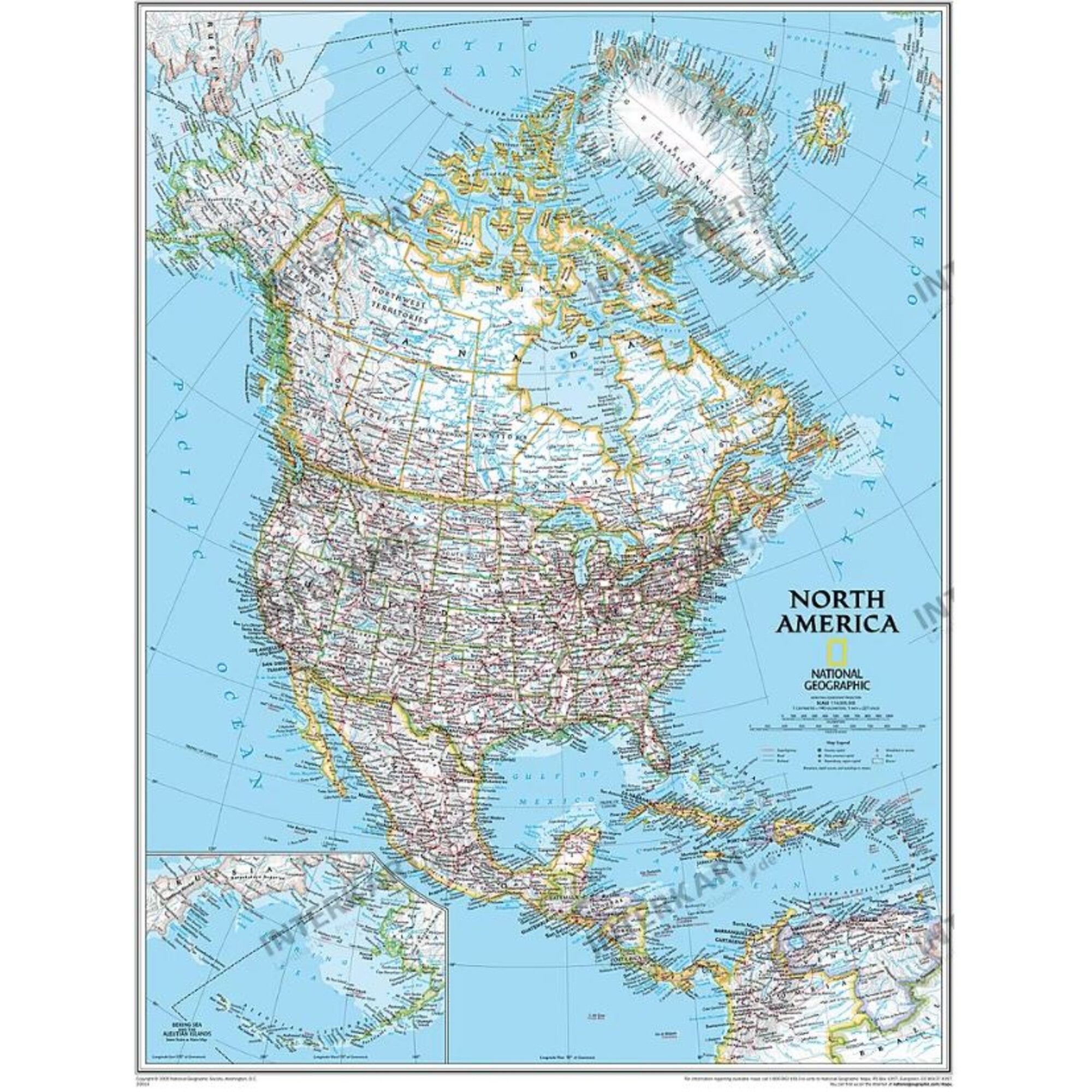 NATIONAL GEOGRAPHIC Wandbild National Geographic Kontinentkarte Nord Amerika politisch (61 x 76