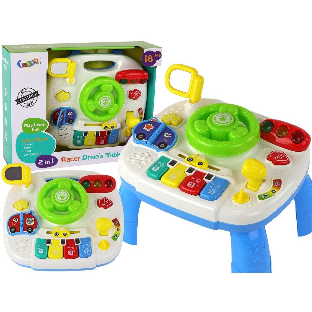 LEAN TOYS Spieltisch Lerntisch Aktivitätsbrett Lenkradspiel, (Spar-Set, 1-tlg), Lenkrad, Klavier, Licht & Ton, Spiegel, 2in1