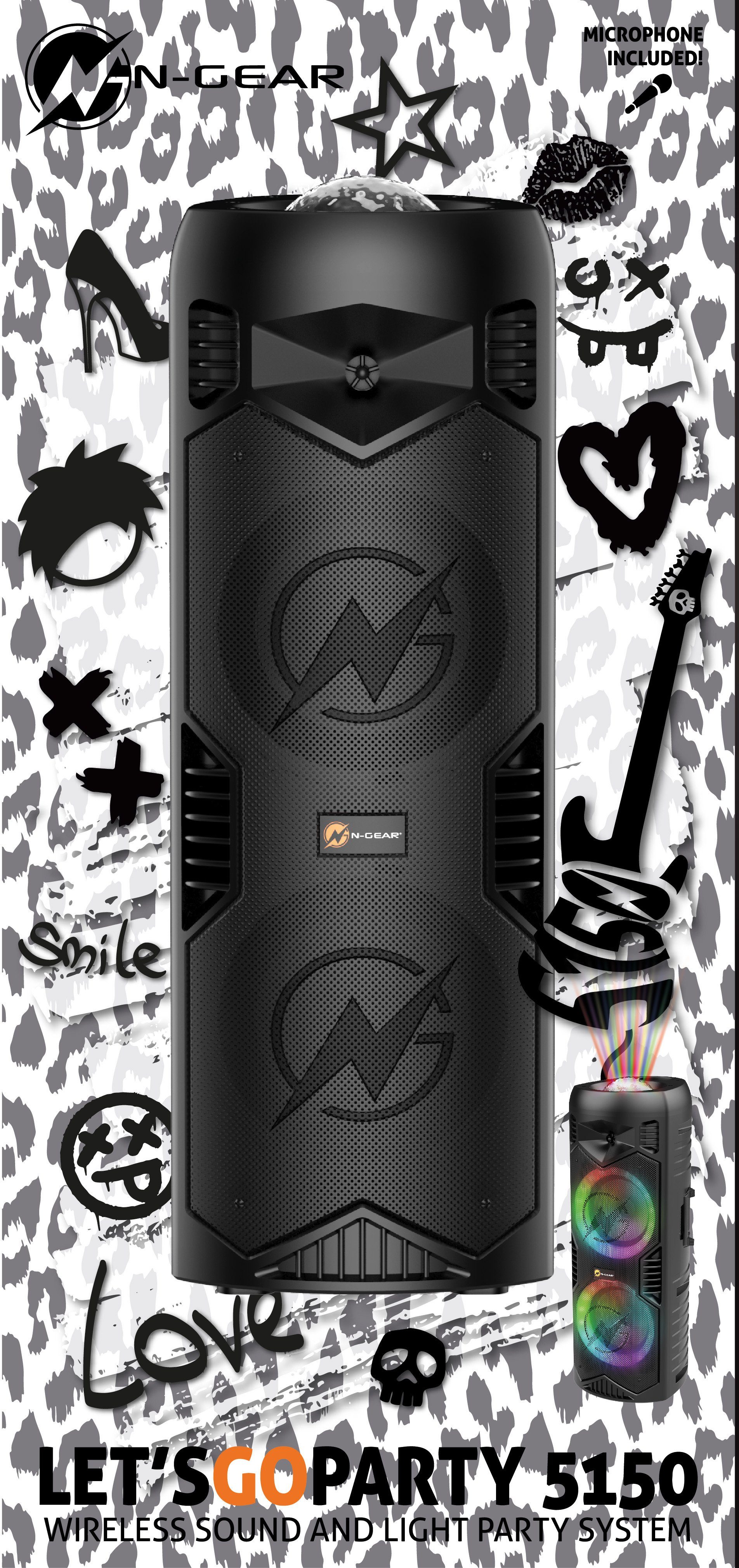 Let's Go Drahtloses 5150 N-GEAR Party Lieferumfang Fernbedienung, (inklusive im enthalten) Black Mikrofon Bluetooth-Lautsprecher