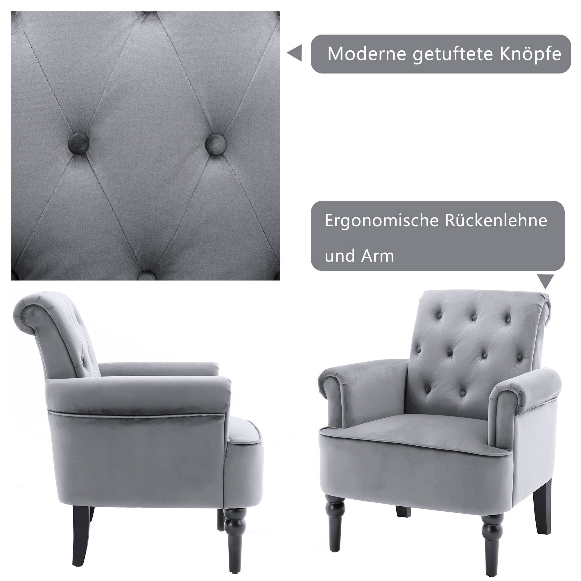 Ohrensessel (1-St), Relaxsessel, Samtbezug, Holzfüßen, S-Federkern Polstersessel Wohnzimmersessel Fernsehsessel, bequeme Sitzpolsterung, Sitzhöhe 41 cm