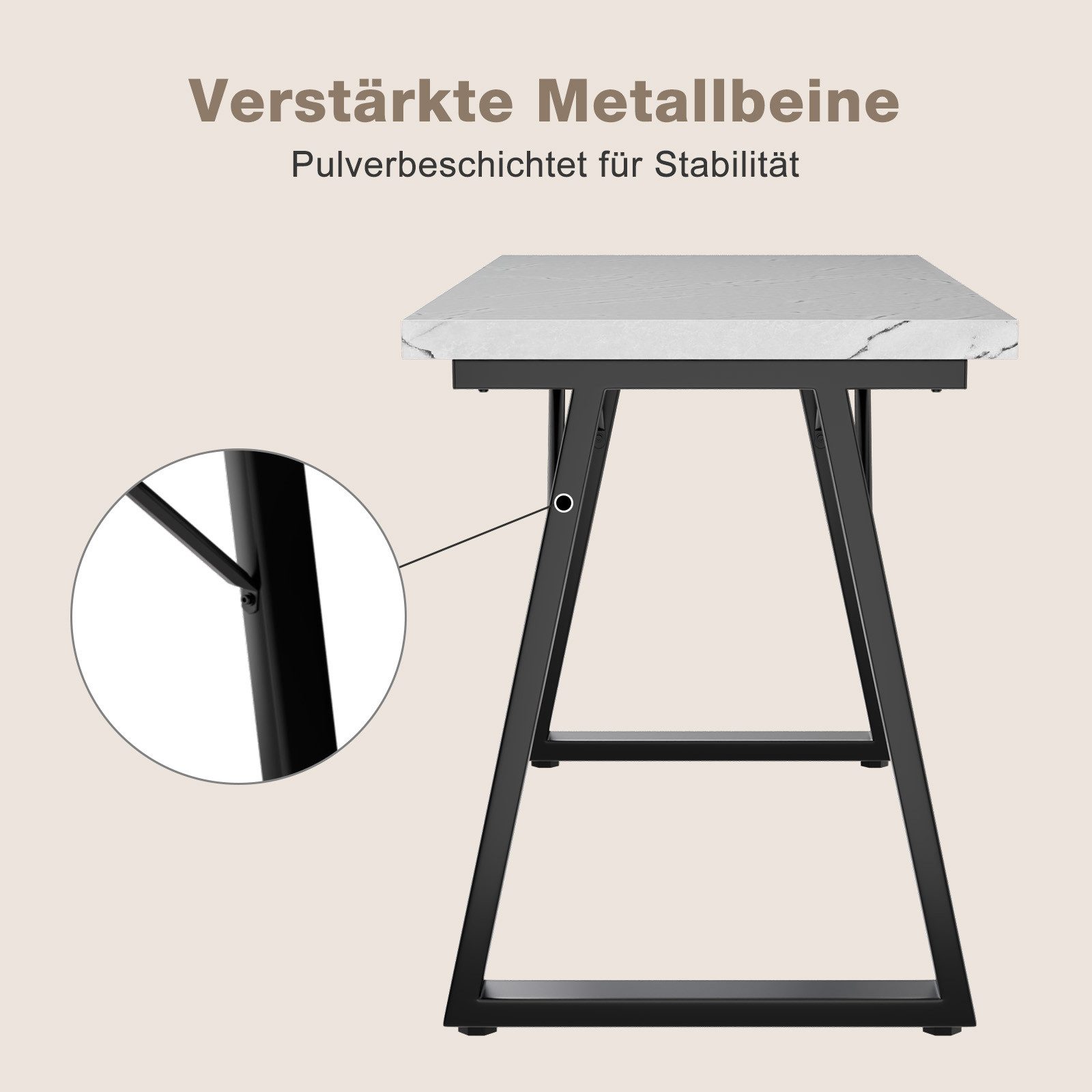 HOMAVO Esstisch MDF-Tischplatte mit Marmor- oder Holzoptik, Metallgestell-Z2 (Einzeltisch), Sehr stabile Konstruktion, moderne Form
