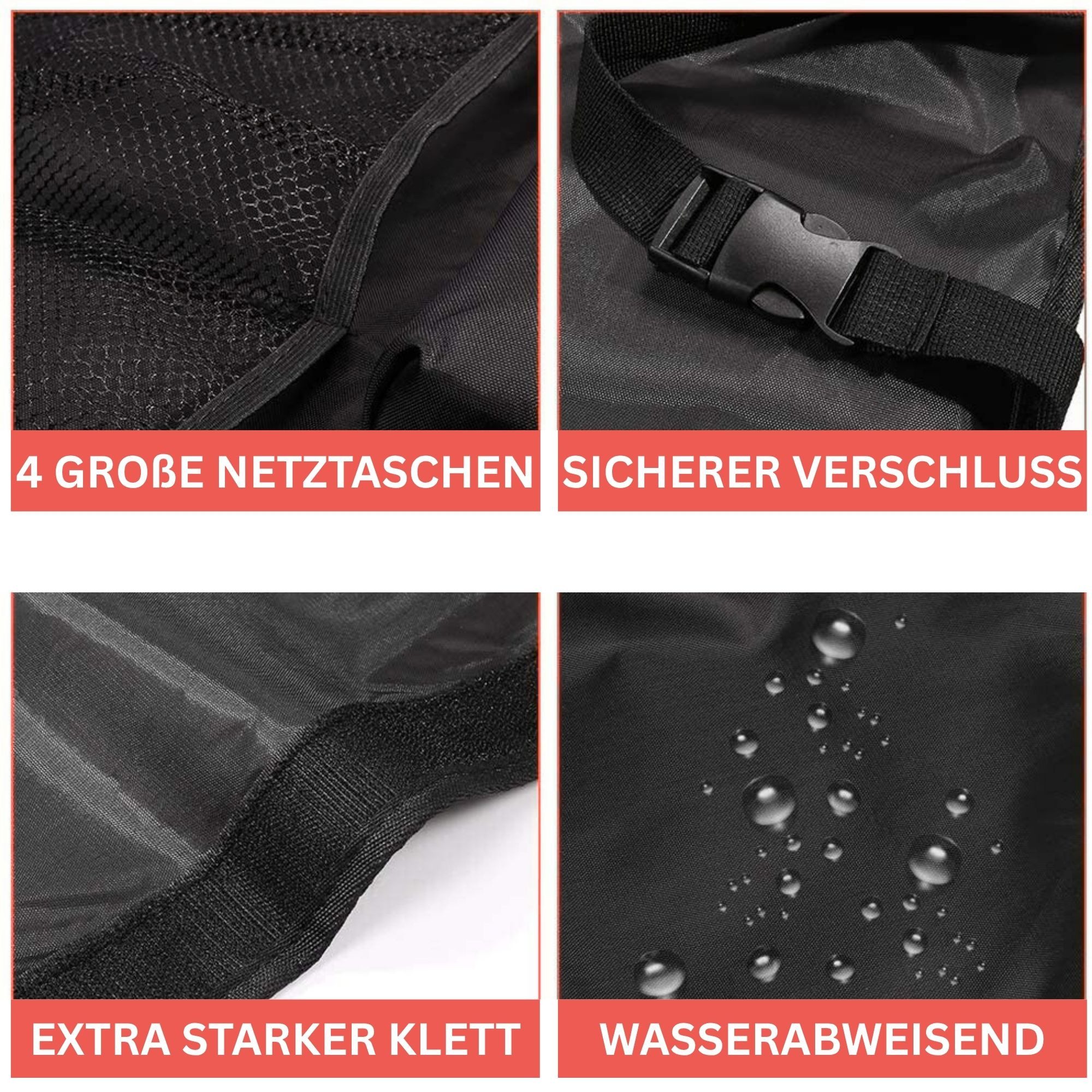 stuff from above Rücksitzorganizer für die Auto-Kofferraum-Rücksitzbank (84x46cm) - Extra starker Klett (Kofferraumorganizer mit 8 Fächern und faltbar, Aufbewah – Bild 4 von 5