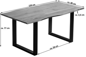 Junado® Baumkantentisch Carlos, Akazie Massivholz, Stärke Tischplatte 26mm, natürliche Baumkante