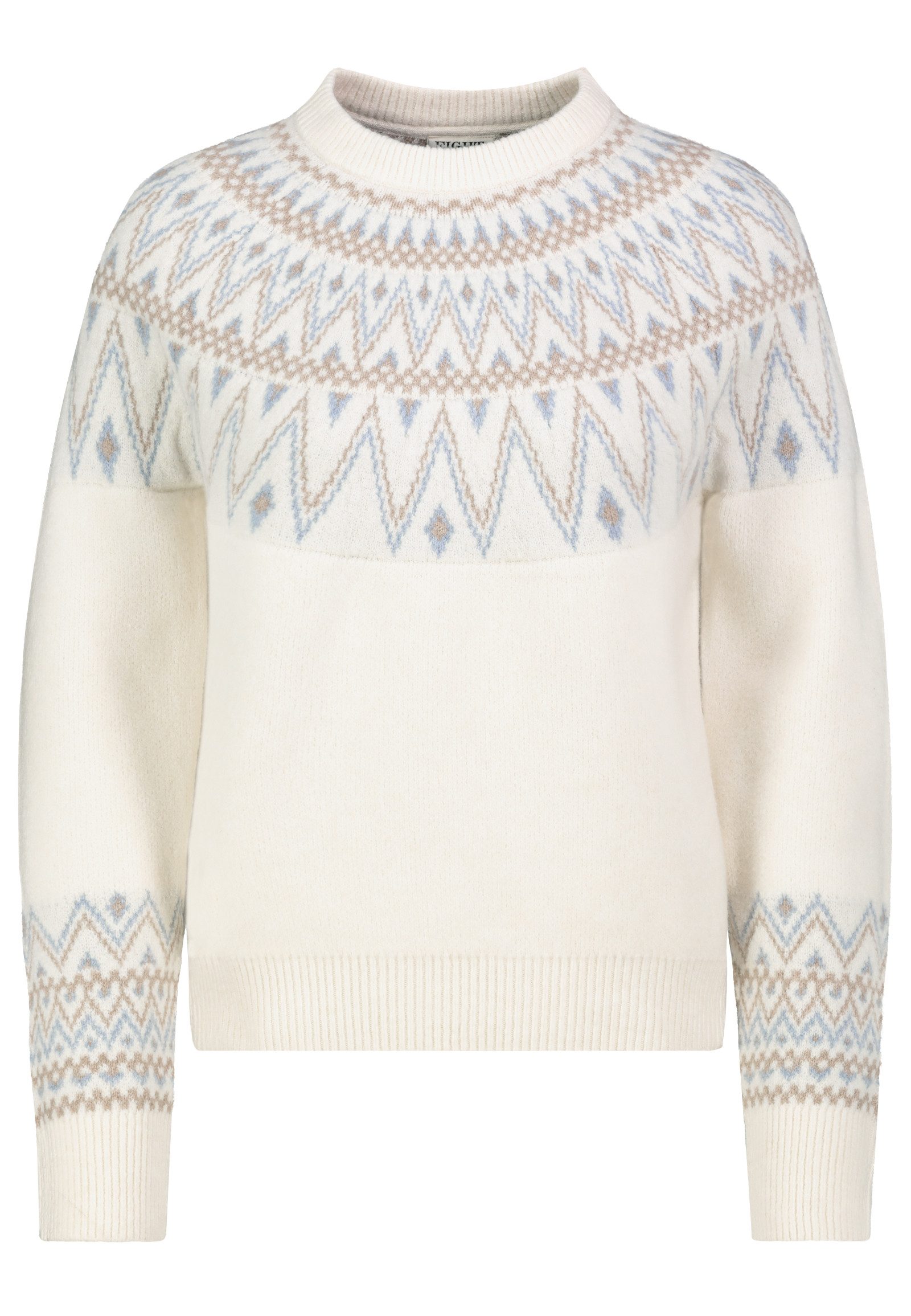 Eight2Nine Strickpullover Jacquardmuster Rundhals Raglanärmel für Damen (1-tlg) Breite Rippbündchen, Norwegermuster, Markante Kontraste