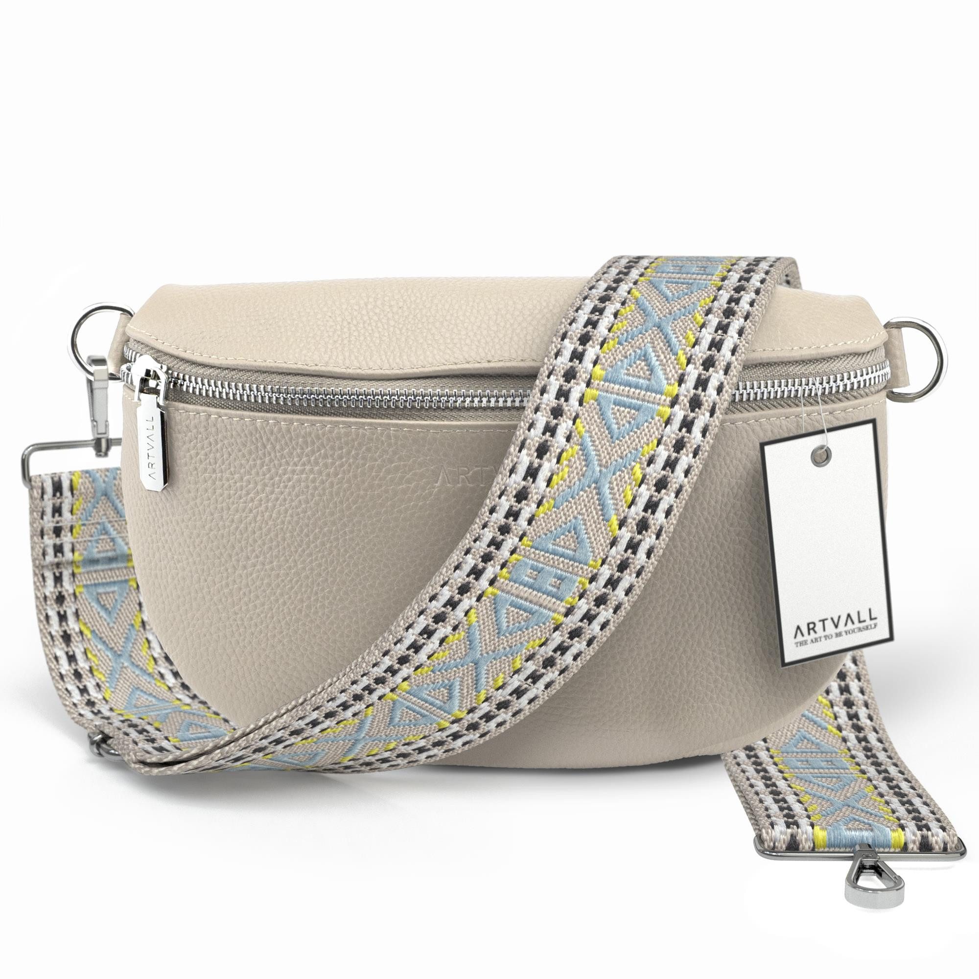 ARTVALL Umhängetasche Echtleder Handtasche Brusttasche Crossbody Beige (Tasche inkl. Taschenband), Bauchtasche Leder verstellbar mit Schultergurt Design breit hochwertig