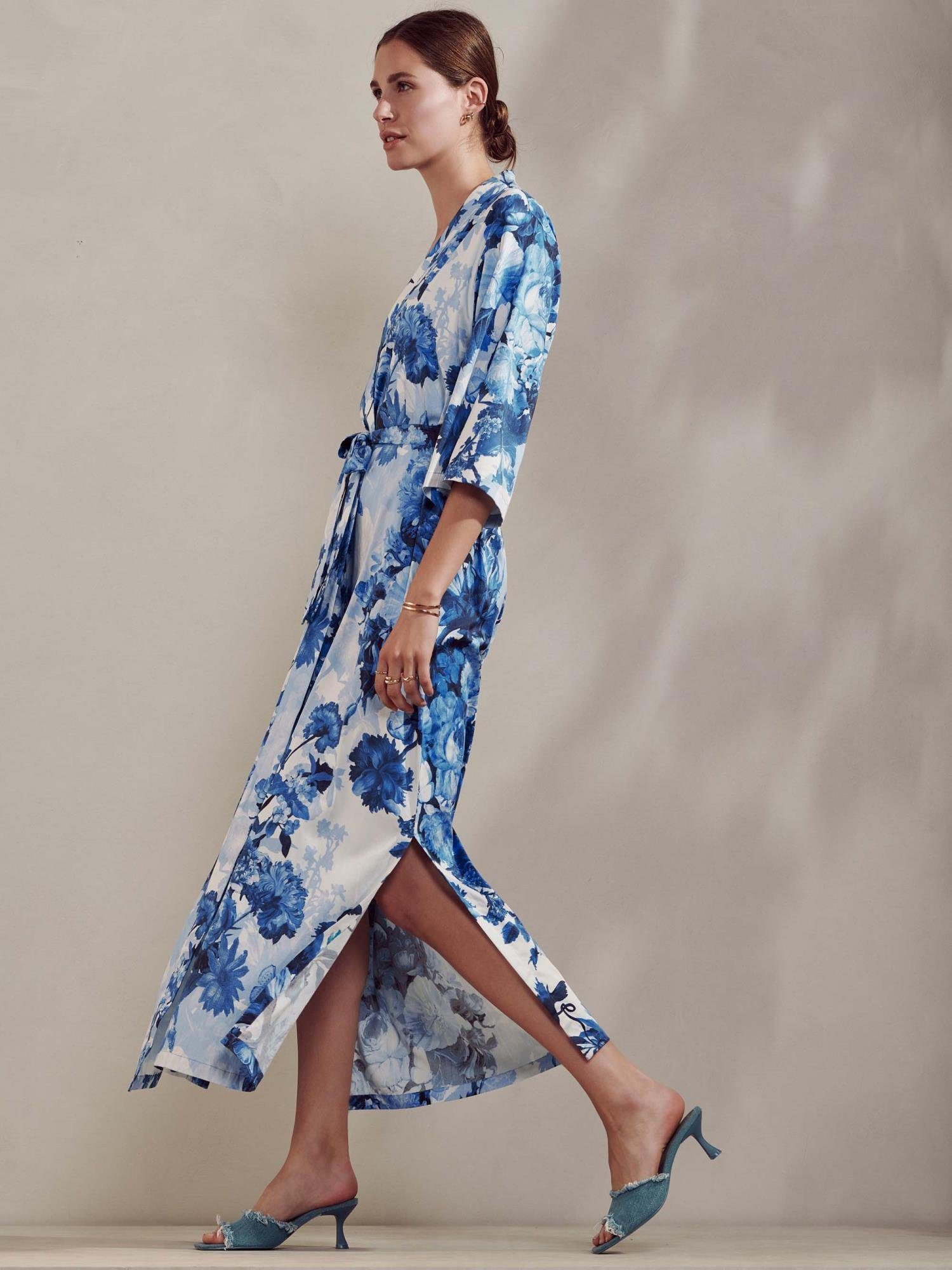 Essenza Kimono Jula Leila, Langform, Modal, Kimono-Kragen, Gürtel, mit Blumenprint