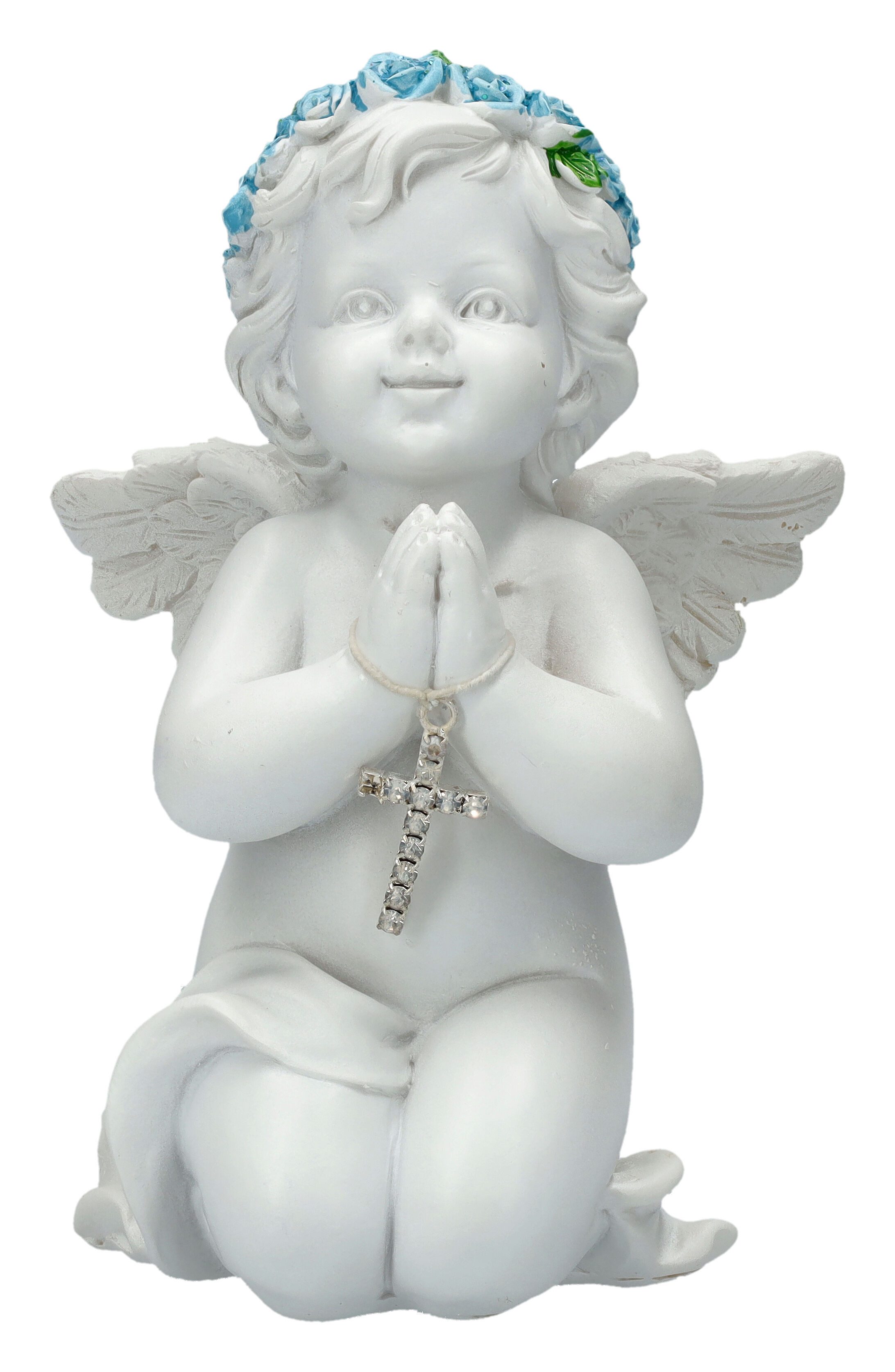Figuren Shop GmbH Fantasy-Figur Engel Figur – Kreuz Statue Putte Andenken Dekofigur 12 cm Dekoration