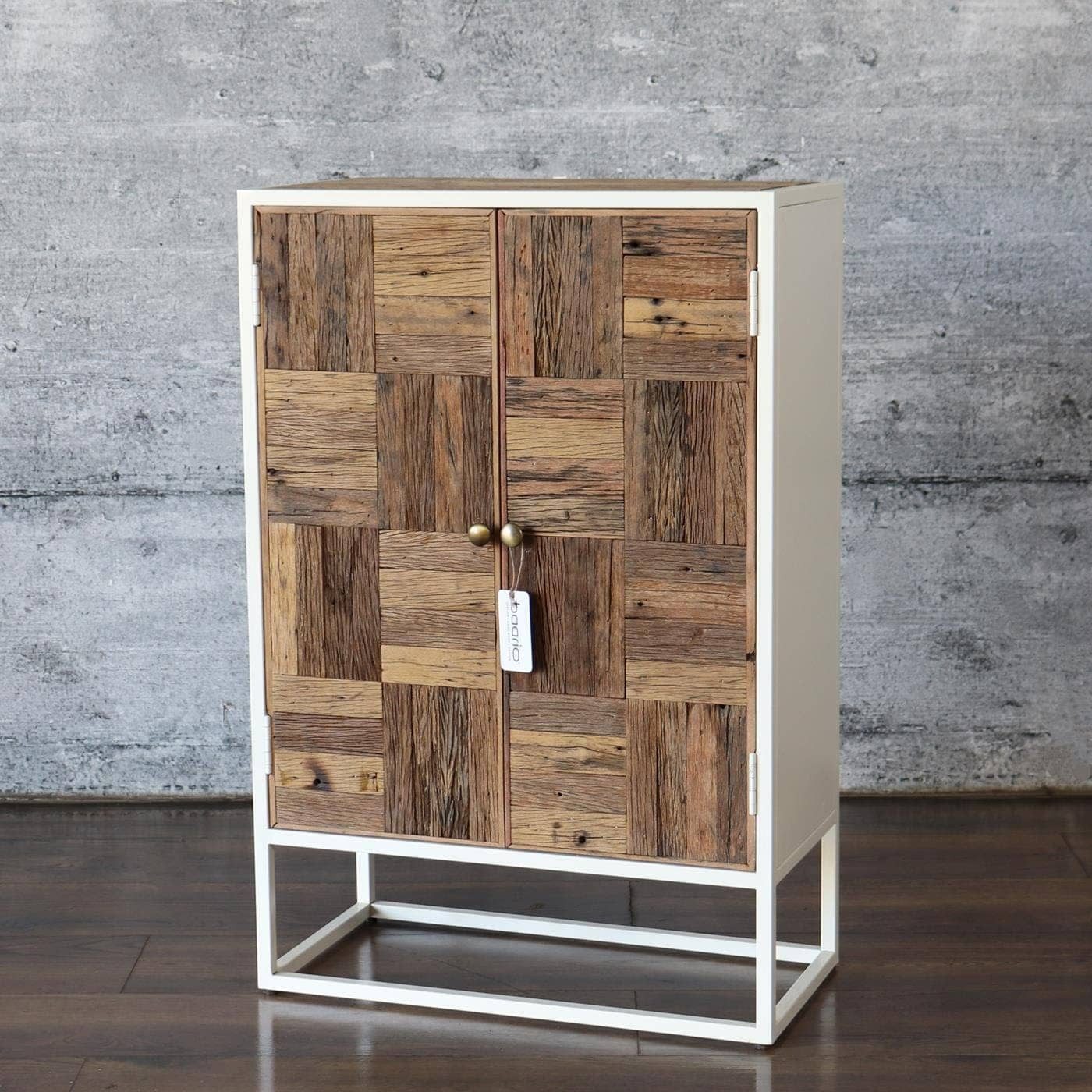 baario Highboard Highboard TRIBECA Altholz, schmal Metall recycelt Industrial Design weiß