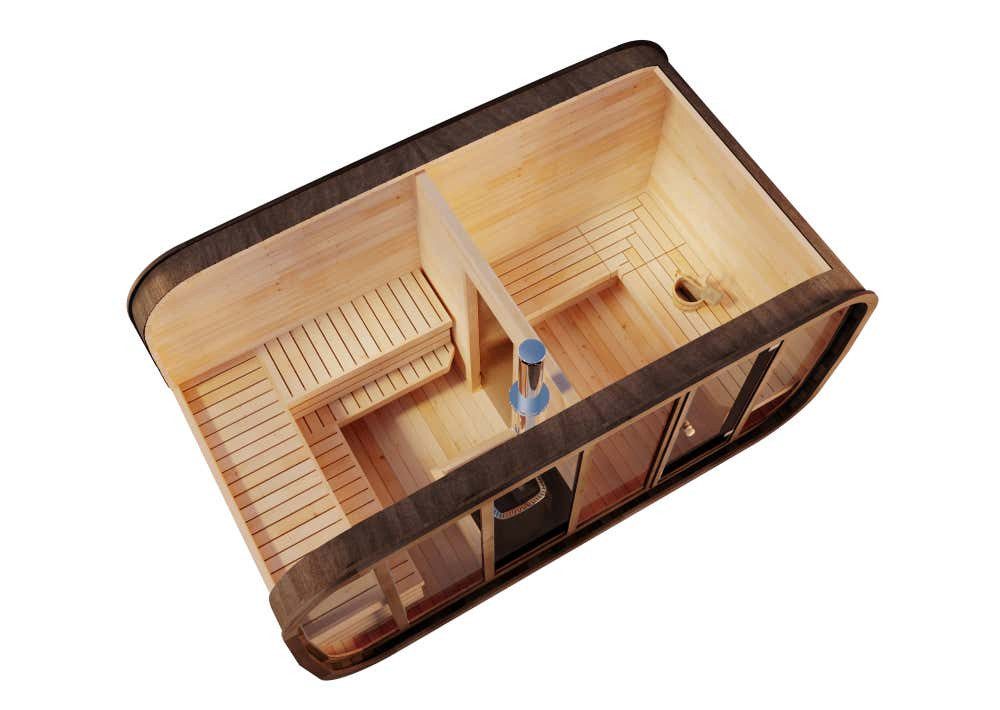 FinnTherm Fasssauna ScandiCube Space, BxTxH: 420 x 230 x 230 cm, 42 mm, in Naturbelassen Inkl. Fußboden