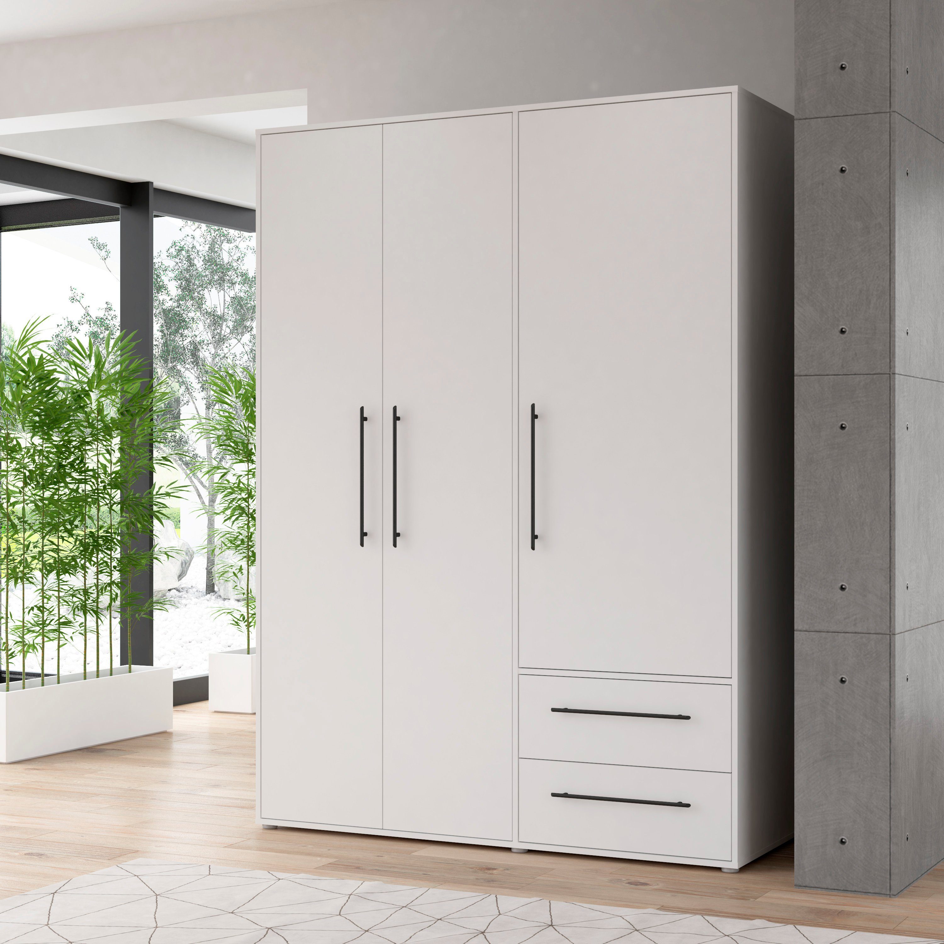 FORTE Drehtürenschrank mit Schubladen und Stangengriffen