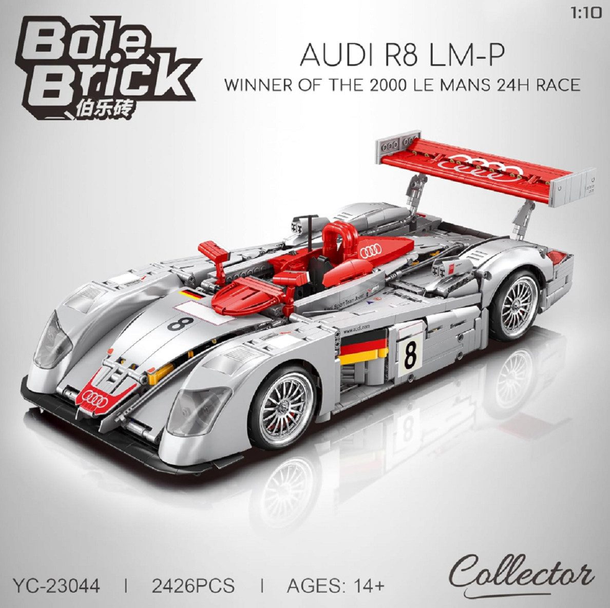 BAKA Bole Brick YC-23044 Audi R8 LM-P mit 2.426Teilen RC-Modell Technik Konstruktions-Spielset, (2426 St)