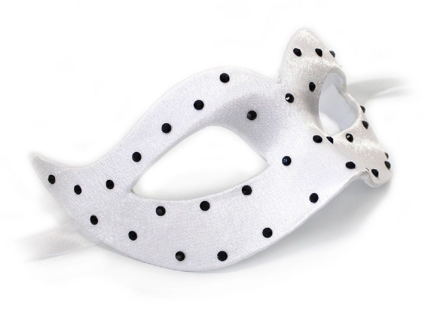 Carta Alta Venetian Masks Verkleidungsmaske Original Venezianische Maske Damen Colombina Pois weiss mit Strasssteinen besetzt, Hergestellt in Venedig