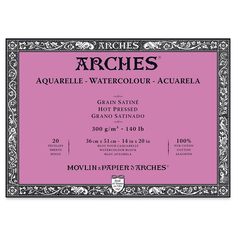 Arches Aquarellblock Aquarelle Watercolour Block Hot Pressed 36x51cm 300 g/m², satiniert