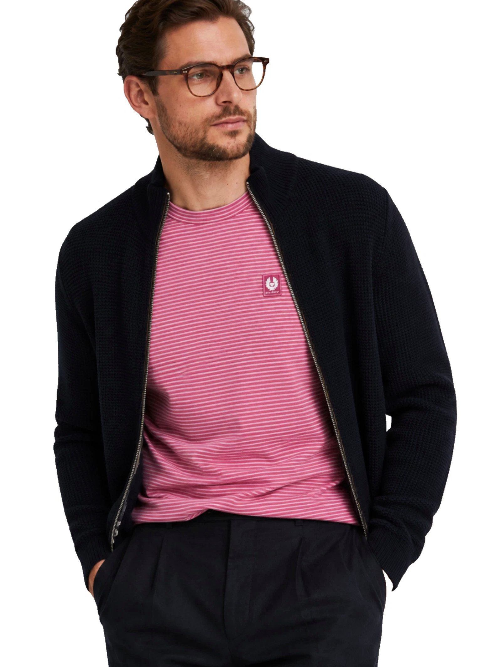 Belstaff T-Shirt London Retro Micro Striped Tee Modern Slim fit (1-tlg) Farblich abgestimmter Phoenix-Aufnäher auf der Brust