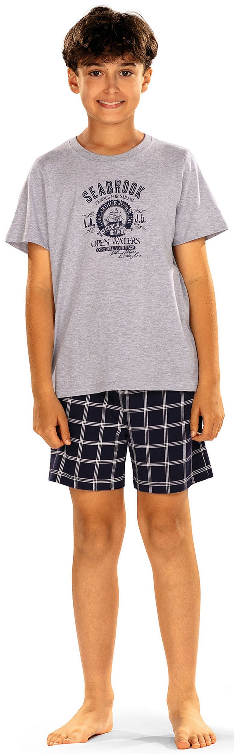 Comte Schlafanzug Comte Kids (Set, 2 tlg., 2-teilig) Jungen Pyjama Shorty Kurzarm Baumwolle Karomuster