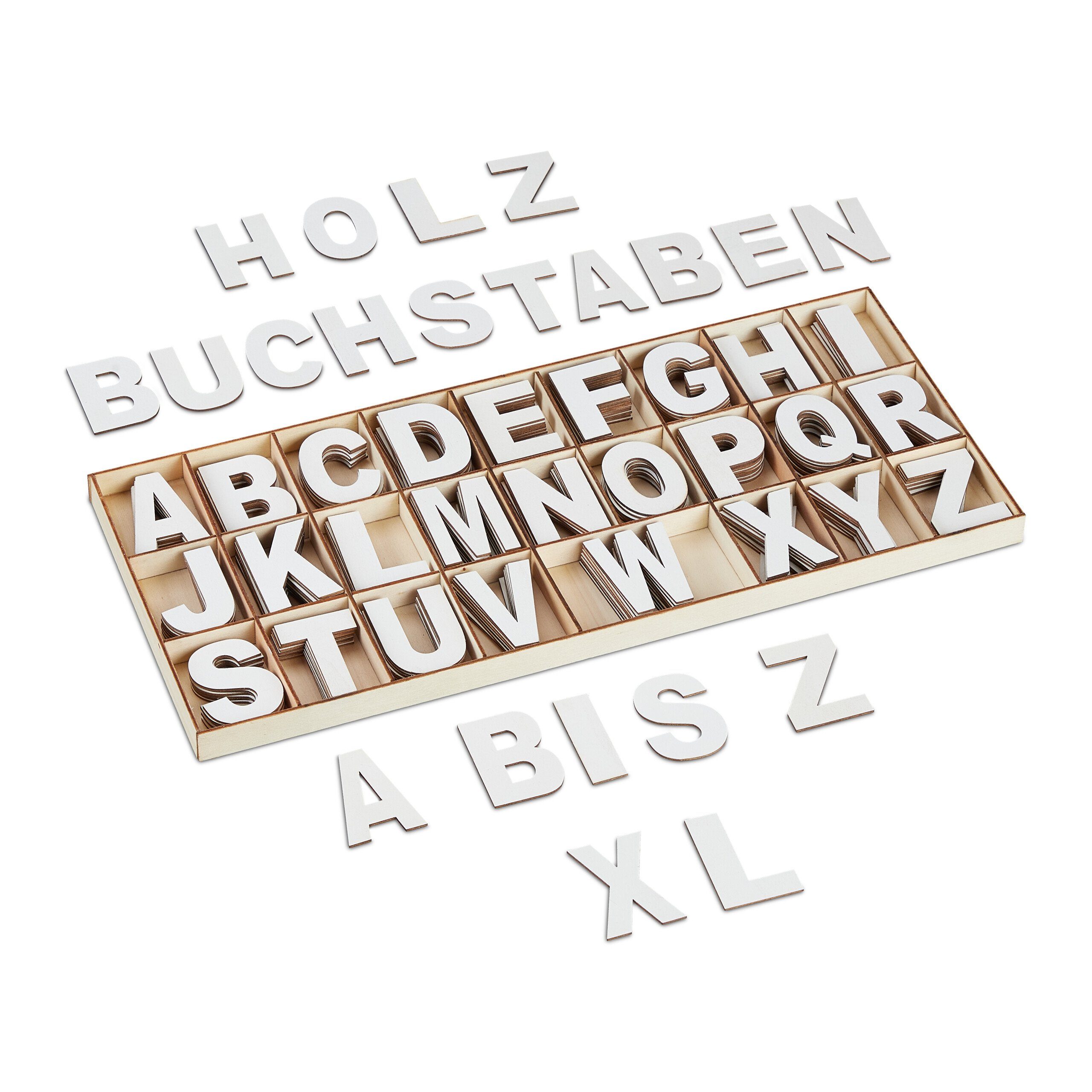 relaxdays Deko-Buchstaben 208-tlg. Holzbuchstaben Set weiß