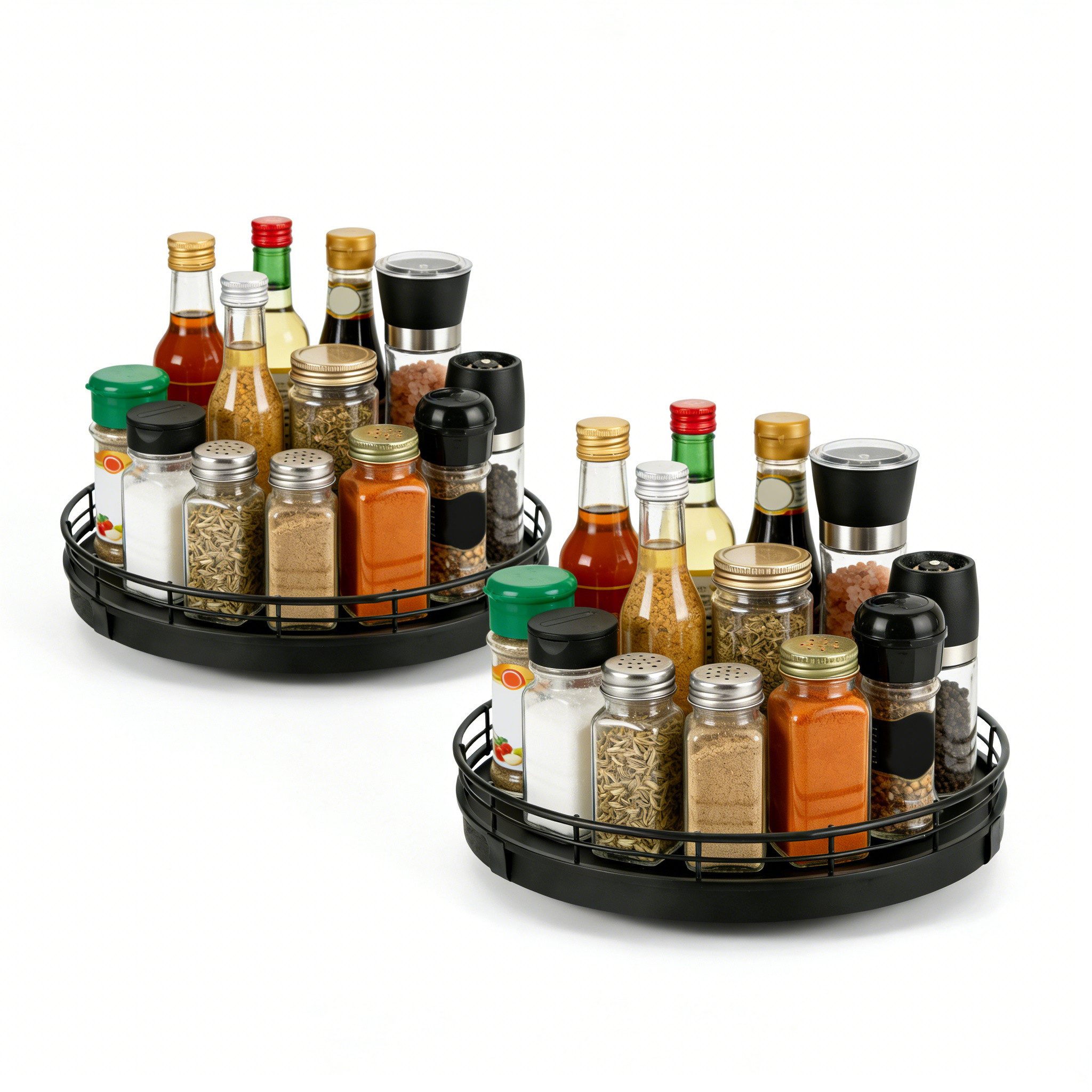 BlingBin Gewürzkarussell 360° Drehbarer Aufbewahrungs-Drehteller, Lazy Susan Gewürzregal, (2er Set, 2-tlg), Drehteller-Organizer für Badezimmer, Küchenschrank, Kosmetik, Schwarz