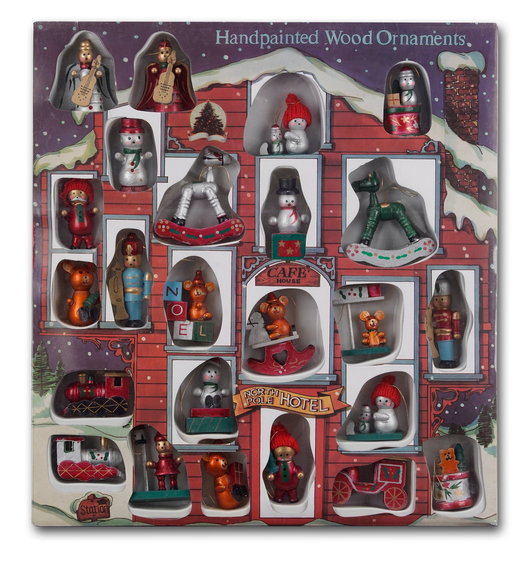 BRUBAKER Christbaumschmuck Weihnachtsbaumschmuck Set aus Holz (24-tlg), bis zu 7,5 cm große Figuren, handbemalt und in Geschenkbox