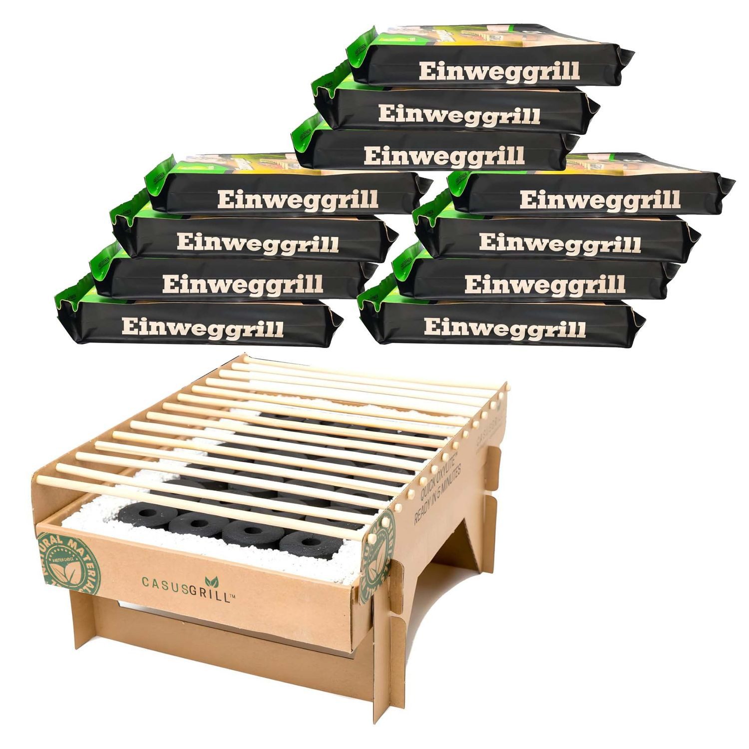 BURI Holzkohlegrill 12x CasusGrill Einweggrill ökologisch abbaubar Mini-Grill Bio Grill