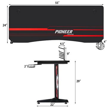 HOMALL Gamingtisch 140 cm Computer Schreibtisch Gamer Tisch Schwarz, rot, blau