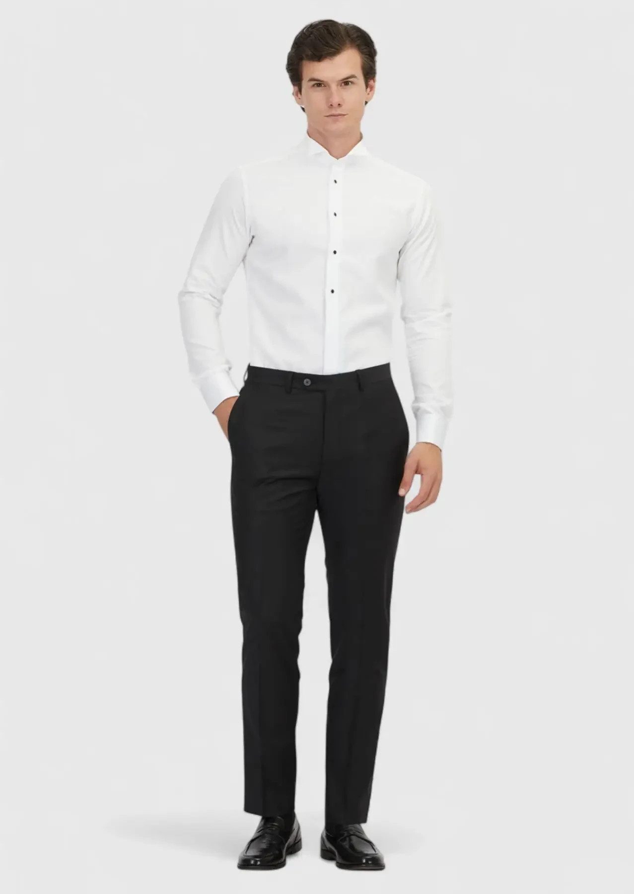 RAMSEY Hemdbluse Weiße, einfarbige Slim-Fit-Smokinghemden mit doppelten Manschetten und