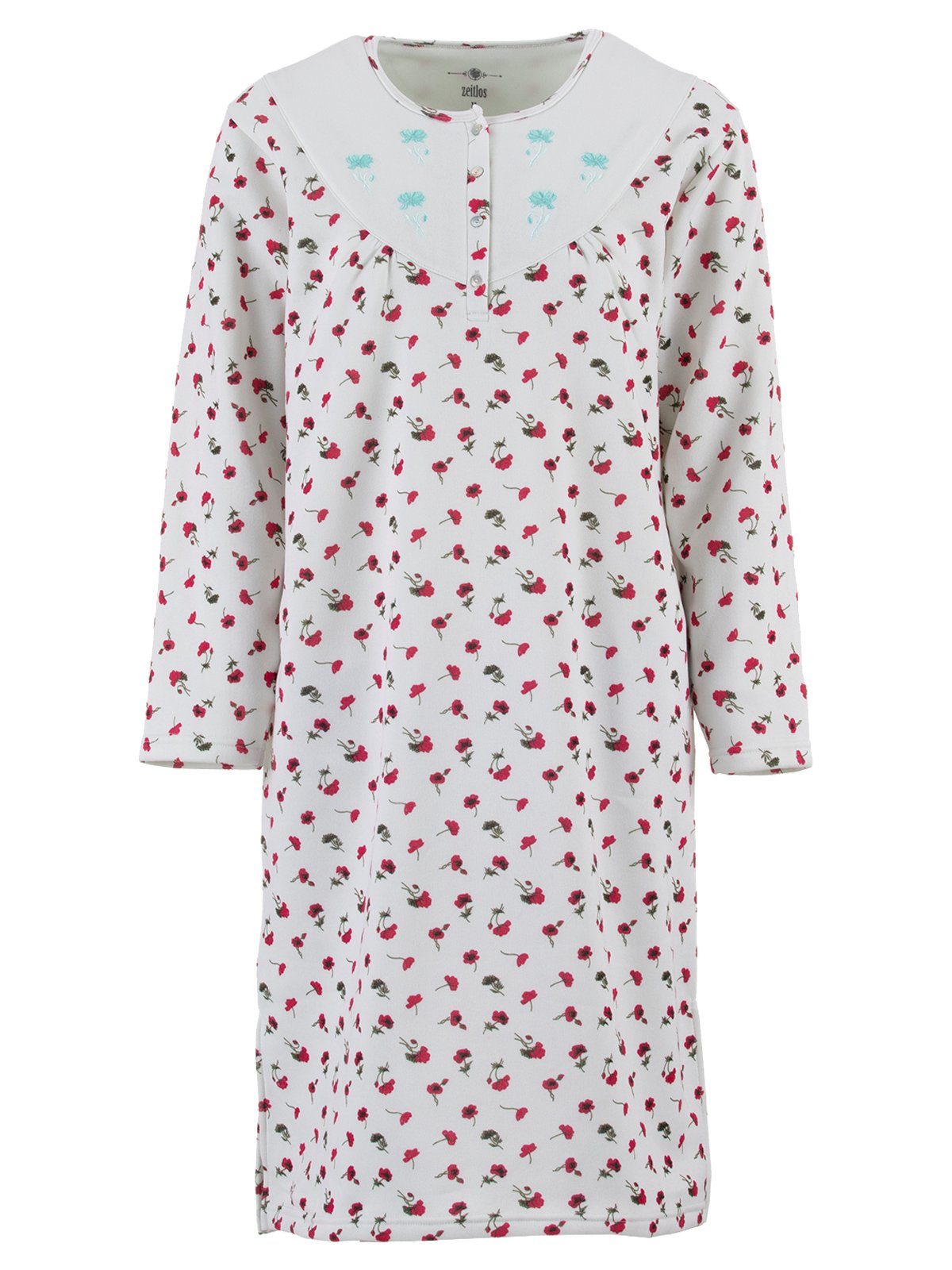 zeitlos Nachthemd Thermo Nachthemd - Mohnblumendruck Stickblume günstig online kaufen
