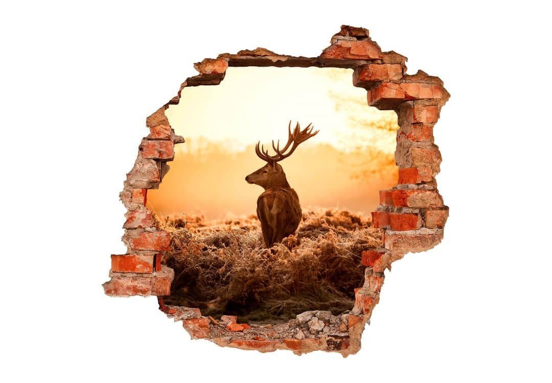 K&L Wall Art Wandtattoo 3D Wandtattoo Majestätischer Hirsch Wandsticker Waldtier Reh Geweih, Mauerdurchbruch Wandbild selbstklebend