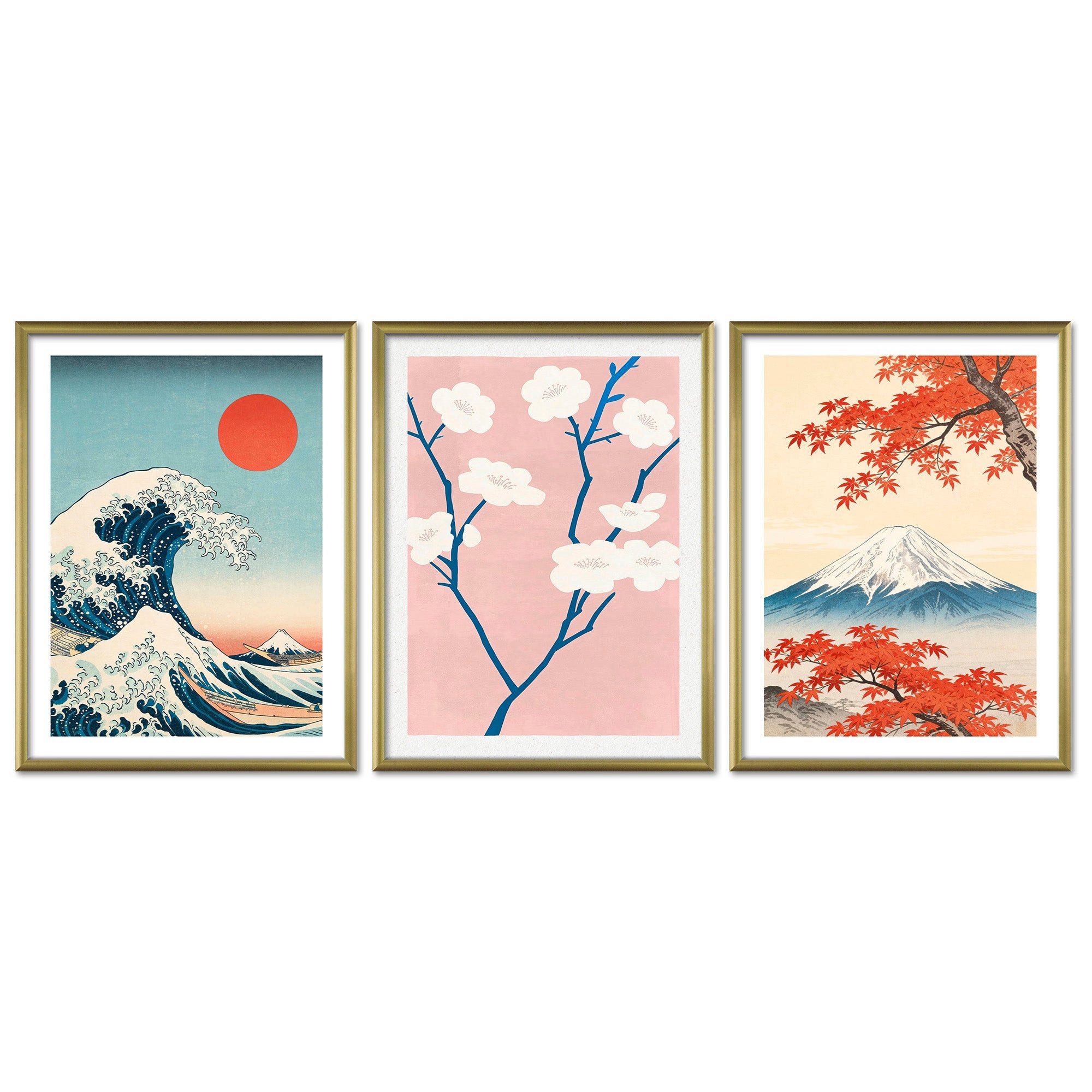 ARTFAVES Bilder-Collage Poster Set Art Gallery Japan Trio I mehrteilige Bilderwand I Wandbilde, (Wandbilder modern, 3 St)