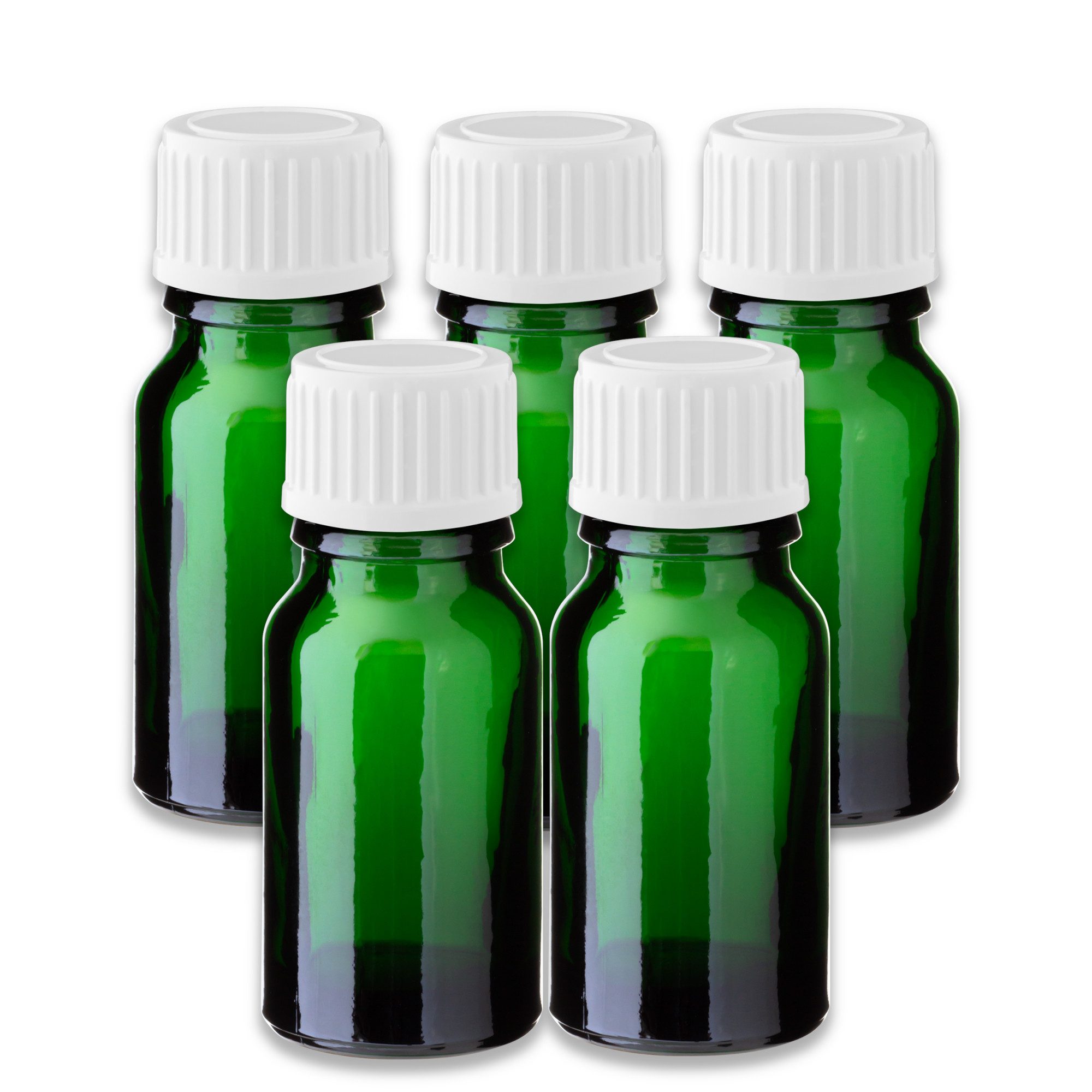 CK Verpackung GmbH Leerglas 5x Grüne Glasflasche 10 ml mit weißem PP-Schraubverschluss Leer 18/415 (Set x5)