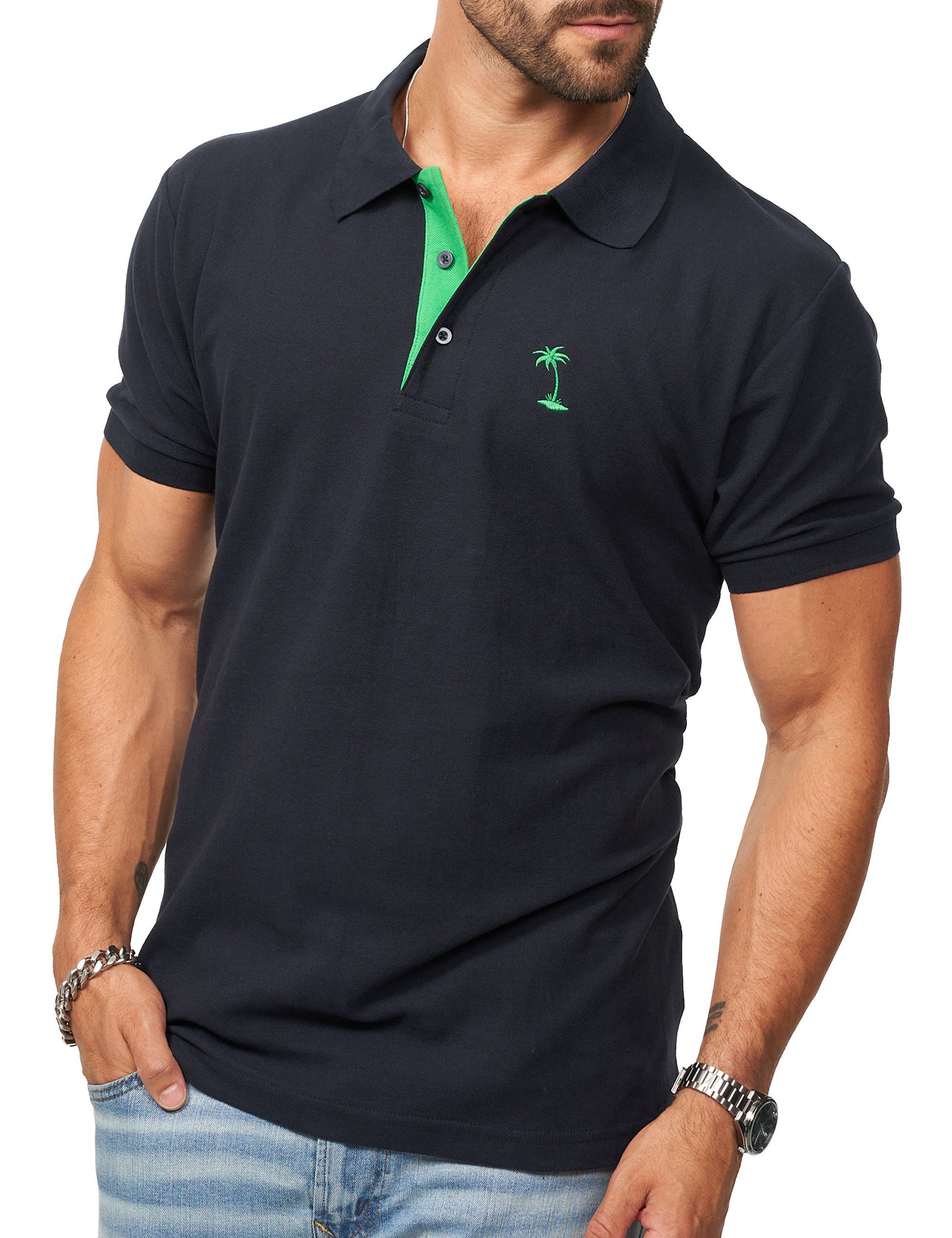 DAILY COTTON Poloshirt in Kurzarm als Freizeit Polo T-Shirt - Polo-Hemd für Herren (1-tlg) Männer Polohemd im Regular-Fit in Piqué-Qualität mit Palmen-Logo