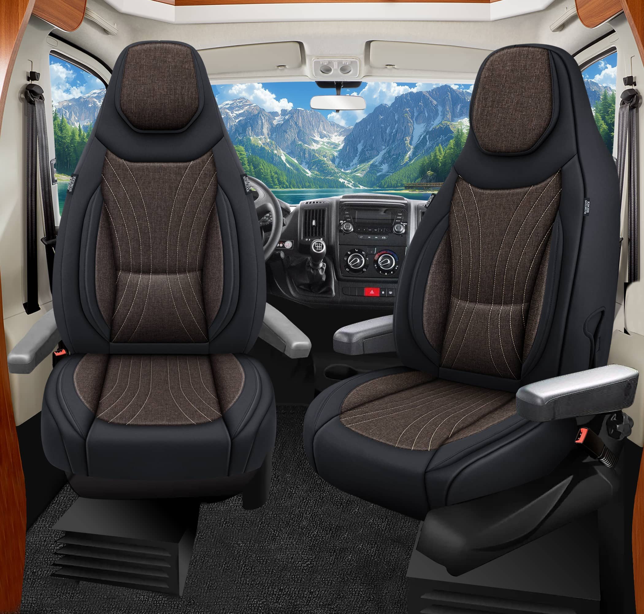 BREMER SITZBEZÜGE Autositzbezug für Benimar Benivan (C12), Set, 2-tlg., Schonbezüge Sitzbezüge Fahrer und Beifahrer, in Schwarz/Braun