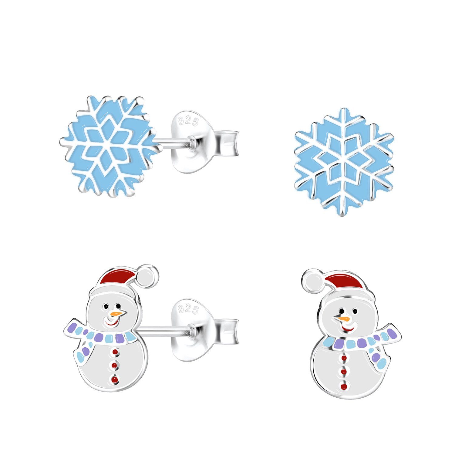 ALEXANDER YORK Ohrstecker-Set SCHNEEFLOCKE I SCHNEEMANN, 925 Sterling Silber