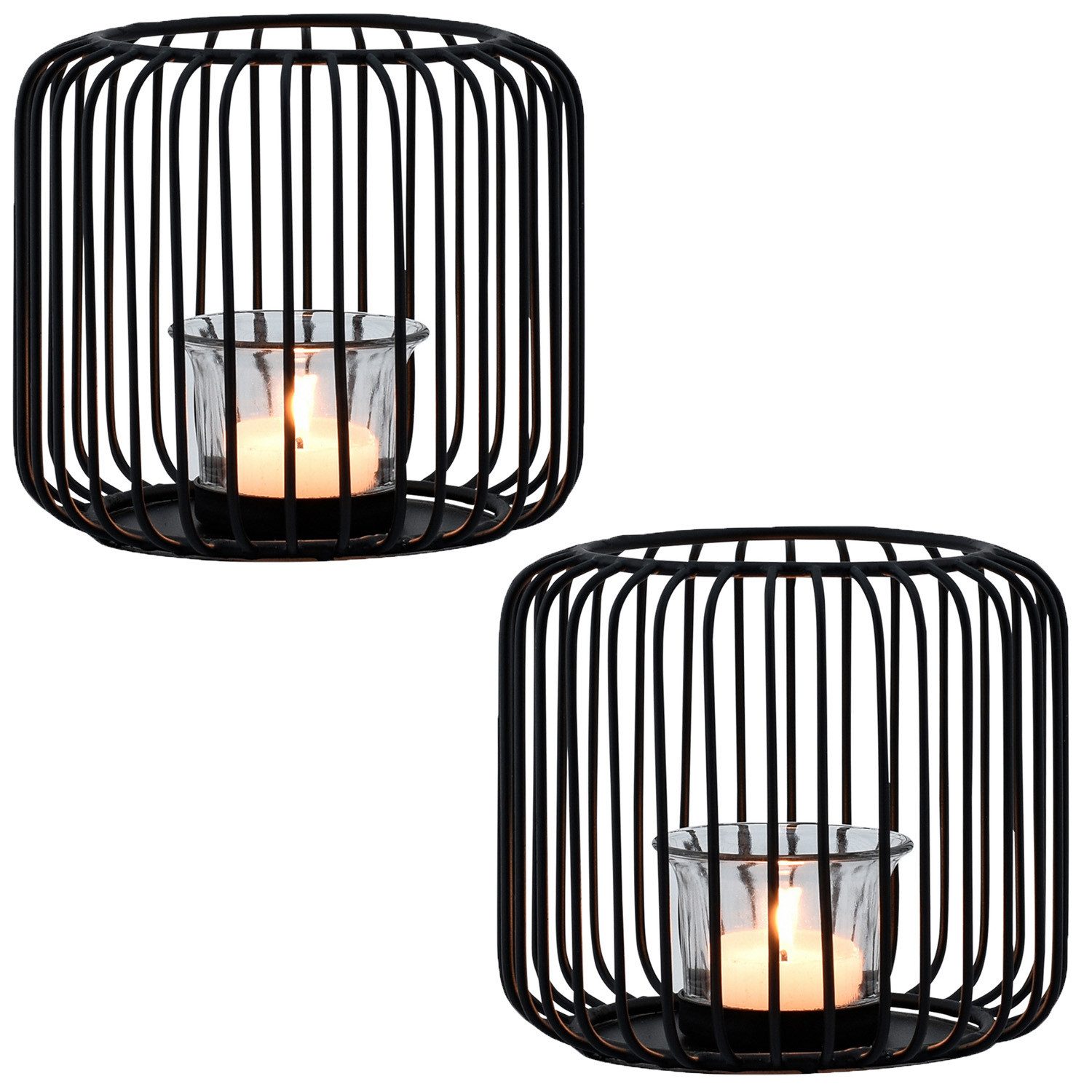 Marrakesch Orient & Mediterran Interior Teelichthalter 2er Set Skandinavisches Windlicht Cibolo aus Metall in Schwarz 14 cm (2 St), Handarbeit